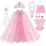 11PCS Princess Cape Set, Princess Dress Up Cloak With Crown, Wand, jewelry, and bag, Princess Dress Up Clothes for Little Girls, Princess Cape for 3+ Year Old Christmas Birthday Gifts(Pink)