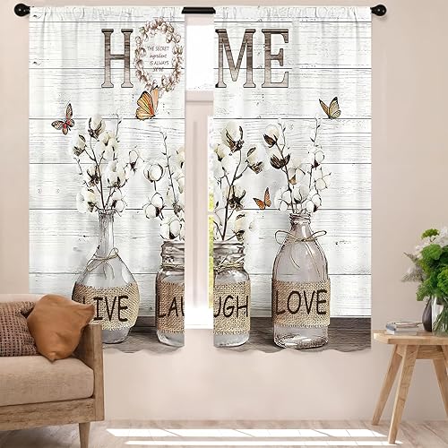 Miniatura 21 de Rusitc - Cortinas de cocina de algodón para granja, 27.5 pulgadas de ancho x 39 pulgadas de largo, 2 paneles con bolsillo para barra, estilo retro,