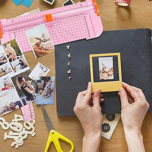 Miniatura 7 de Cortador de papel, cortador de papel portátil, herramienta para álbumes de recortes con regla lateral de protección automática de seguridad para