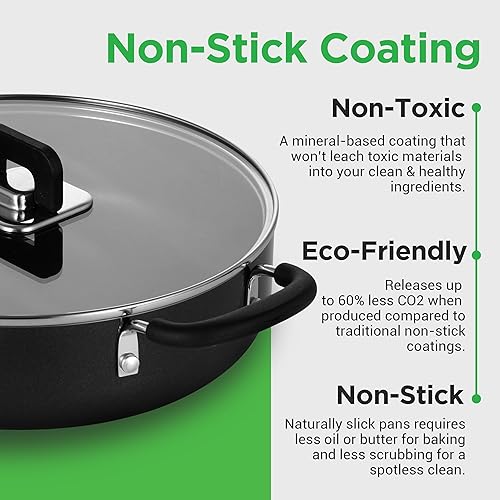 Miniatura 5 de NutriChef Juego de 17 piezas de ollas y sartenes negras apilables, utensilios de cocina antiadherentes de inducción, ahorro de espacio, fácil de