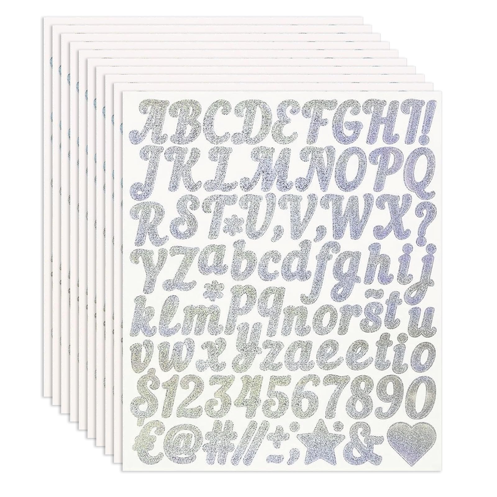 Vinyl Letter Alphabet Stickers 880 Pcs 1 Inch Stick on Letters and Numbers Sticky Self Adhesive Silver Letter Symbol Stickers for Crafts