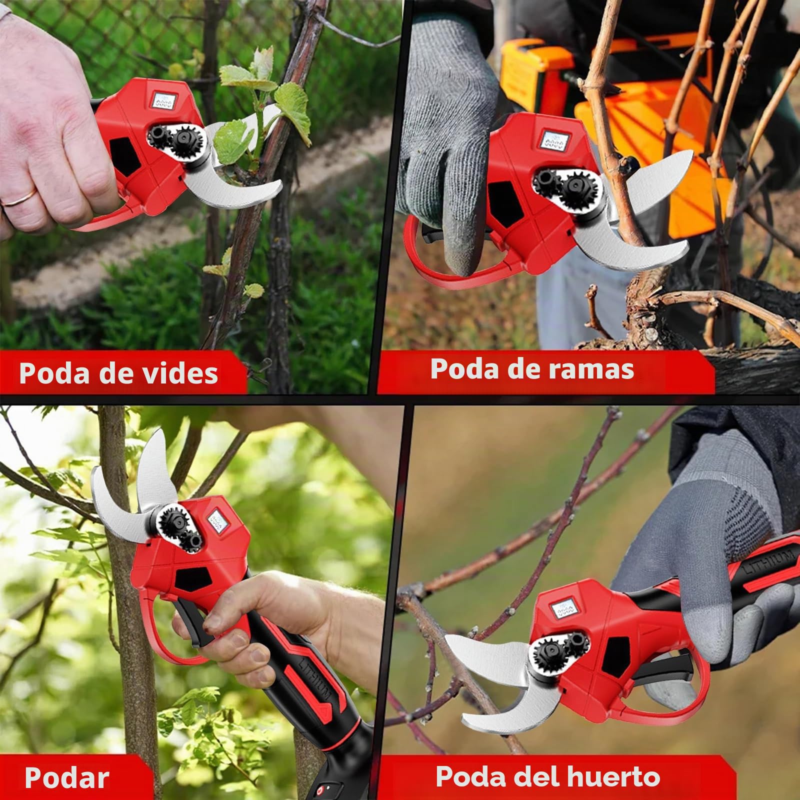 Tijeras de Poda Eléctricas Inalámbricas, batería de 40mm astschere diámetro de corte, baterías de 21V 2000mAh y juego de cuchillas de repuesto, 6–8 horas de trabajo, Astschere para podadora, tijeras