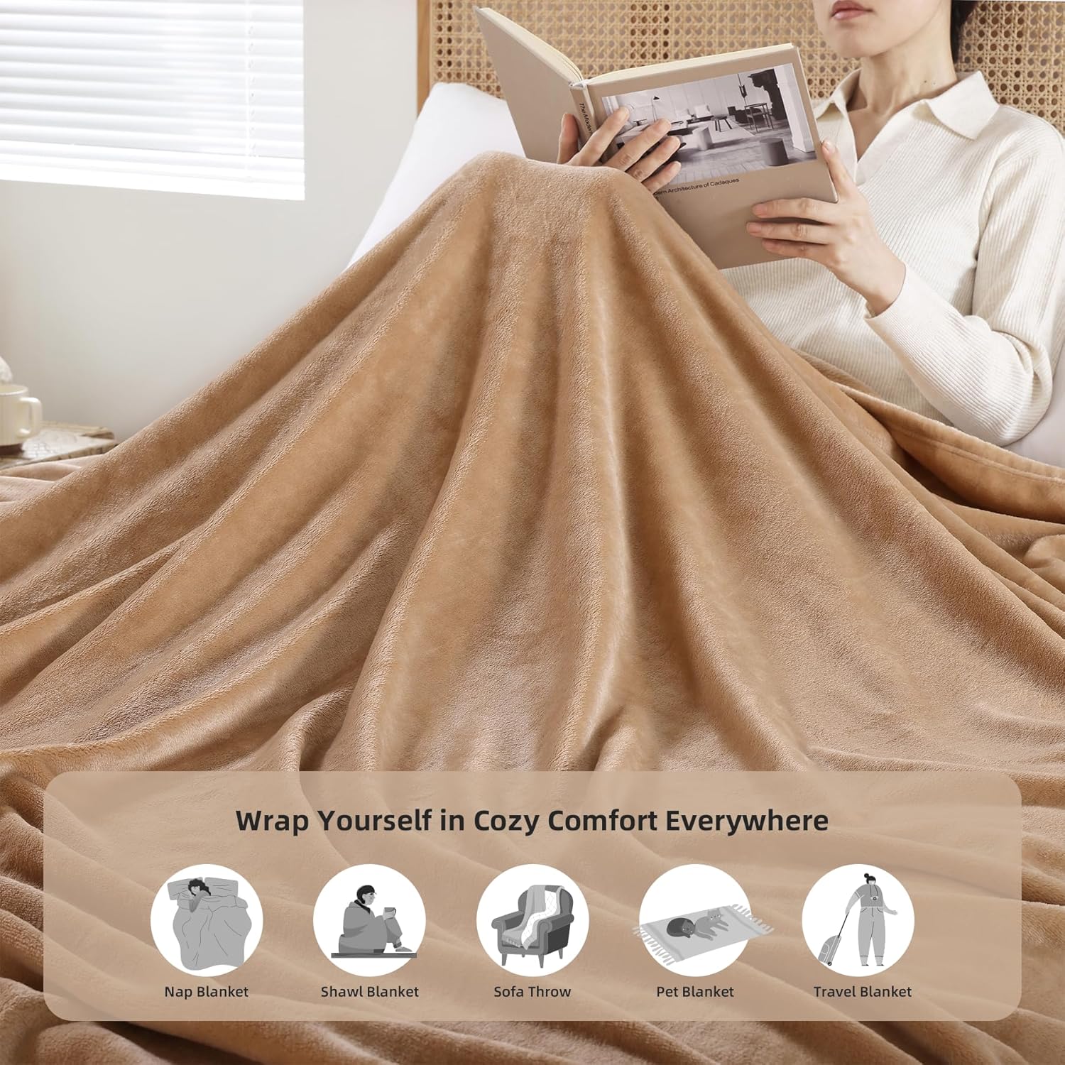 Camel Fleece Throw Blanket for Couch Sofa, Soft Warm Fuzzy Cozy Blankets for Women Men Gift, Plush Microfiber Flannel Blanket Suitable for All Seasons, 50x60 Inches - Image 5