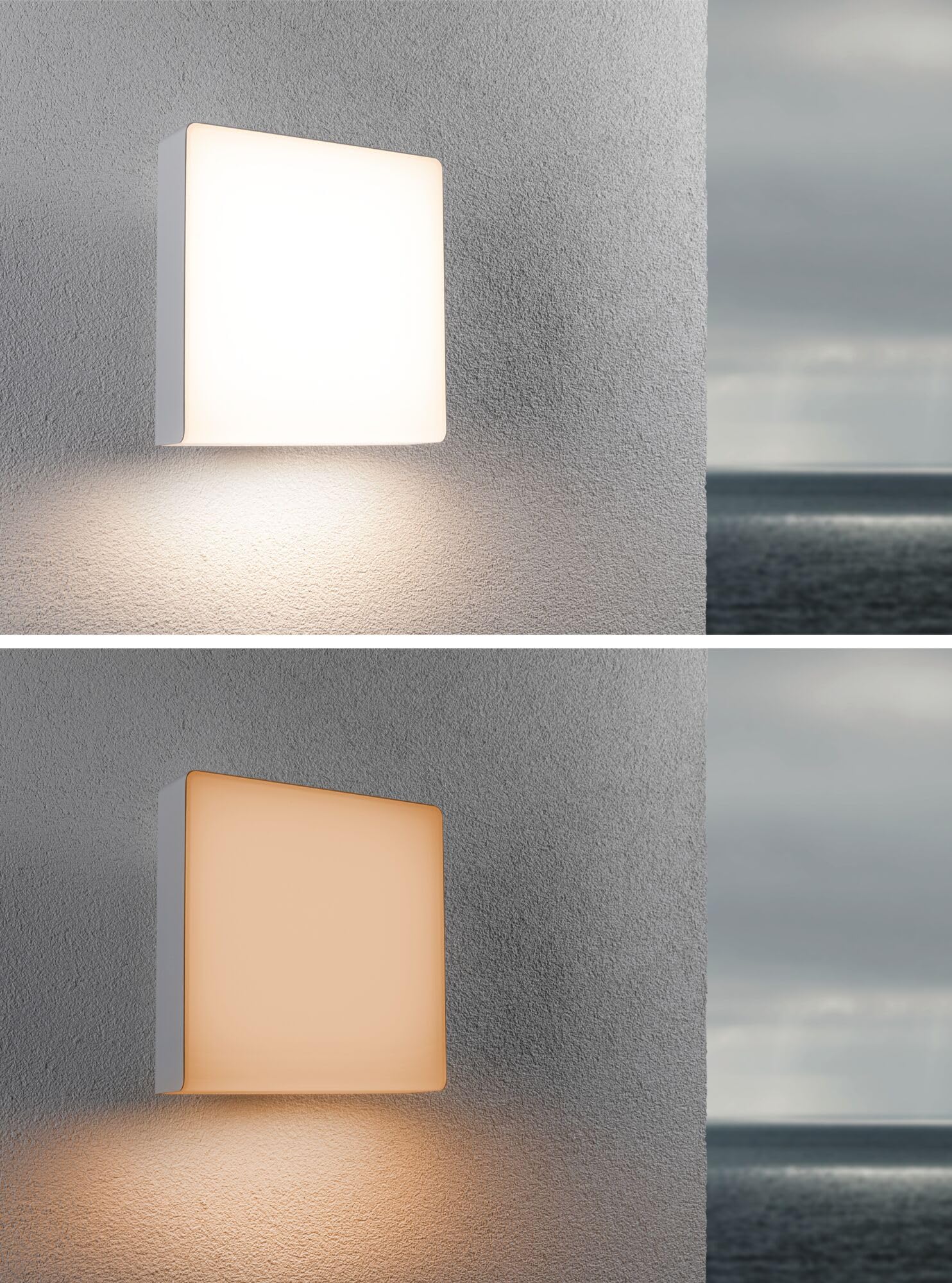Paulmann LED Außenwandleuchte Smart Home Zigbee 3.0 Azalena Dämmerungsgesteuerter Bewegungsmelder (HF) insektenfreundlich IP44 250x250mm Tunable Warm 8,5W 700lm 230V Weiß Kunststoff, Aluminium 94843