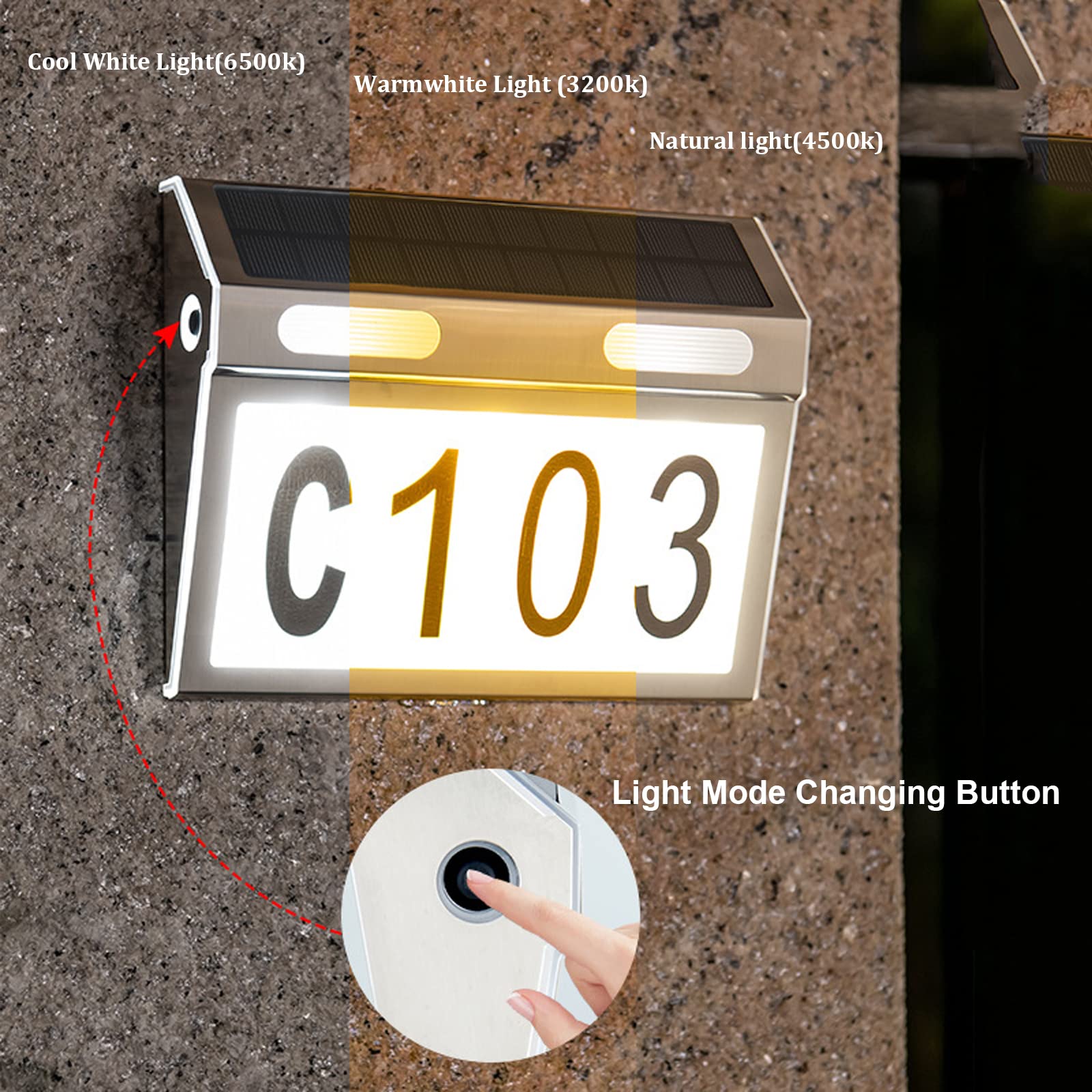 Numeri civici a energia solare con luci, 3 modalità di illuminazione, 2200 mAh, luci solari per indirizzi, IP65, impermeabili, per cartelli di indirizzi esterni