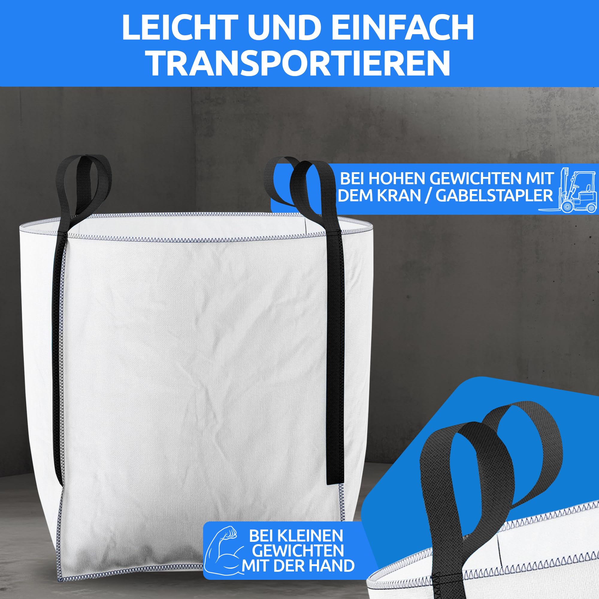 NTG Big Bag, 4 passanti, capacità di carico di 1000 kg, 90 x 90 x 90 cm, impermeabile, protezione dai raggi UV, sacco per rifiuti da giardino, sacco per foglie, 10 pezzi