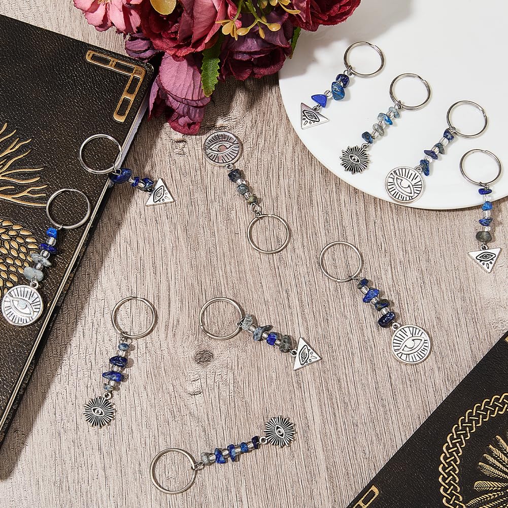 CRASPIRE 1 Box 30Pcs 3 Styles Evil Eye Keychains Lucky Key Chains Protection Natural Lapis Lazuli Stone Tibetan Style Alloy Charm Keychain Keyring for Bag Keychain Party Inspirational Gift DIY Making - Image 4