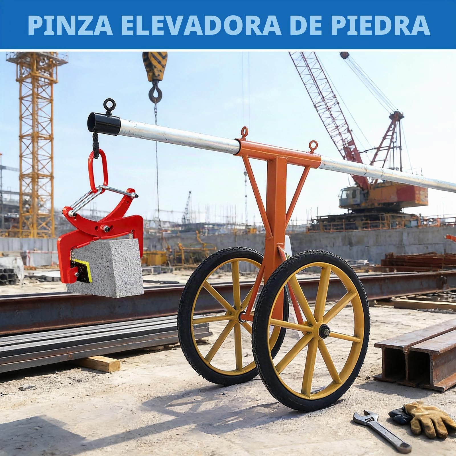 Pinzas para bordillos, tenazas elevadoras con capacidad de carga de 325 kg | elevador de piedras con diámetro de apertura ajustable de 6-18 cm para el transporte de piedras