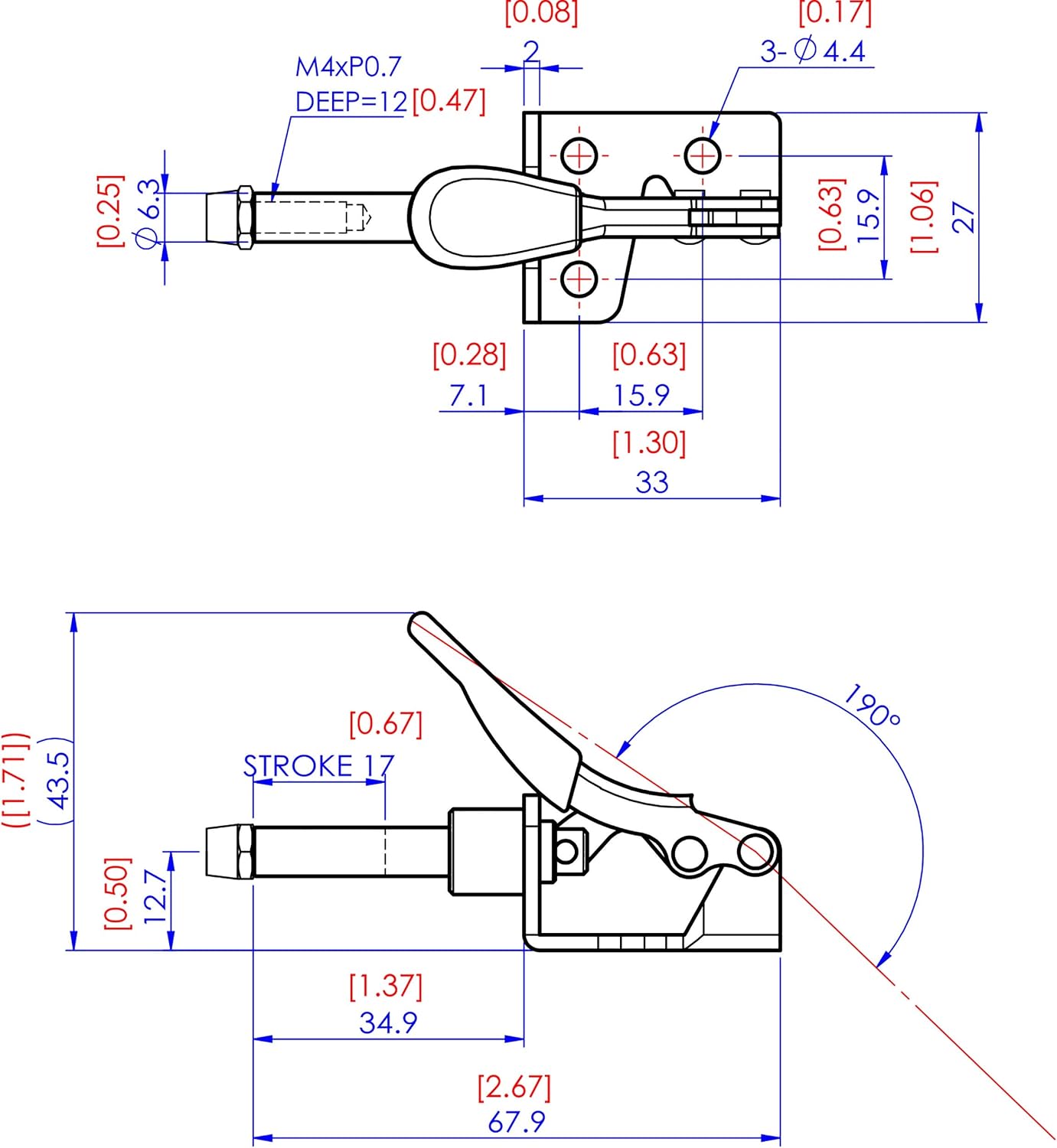 Woodriver Mini Straight Line Toggle Clamp 1-3/8” X 1/2”