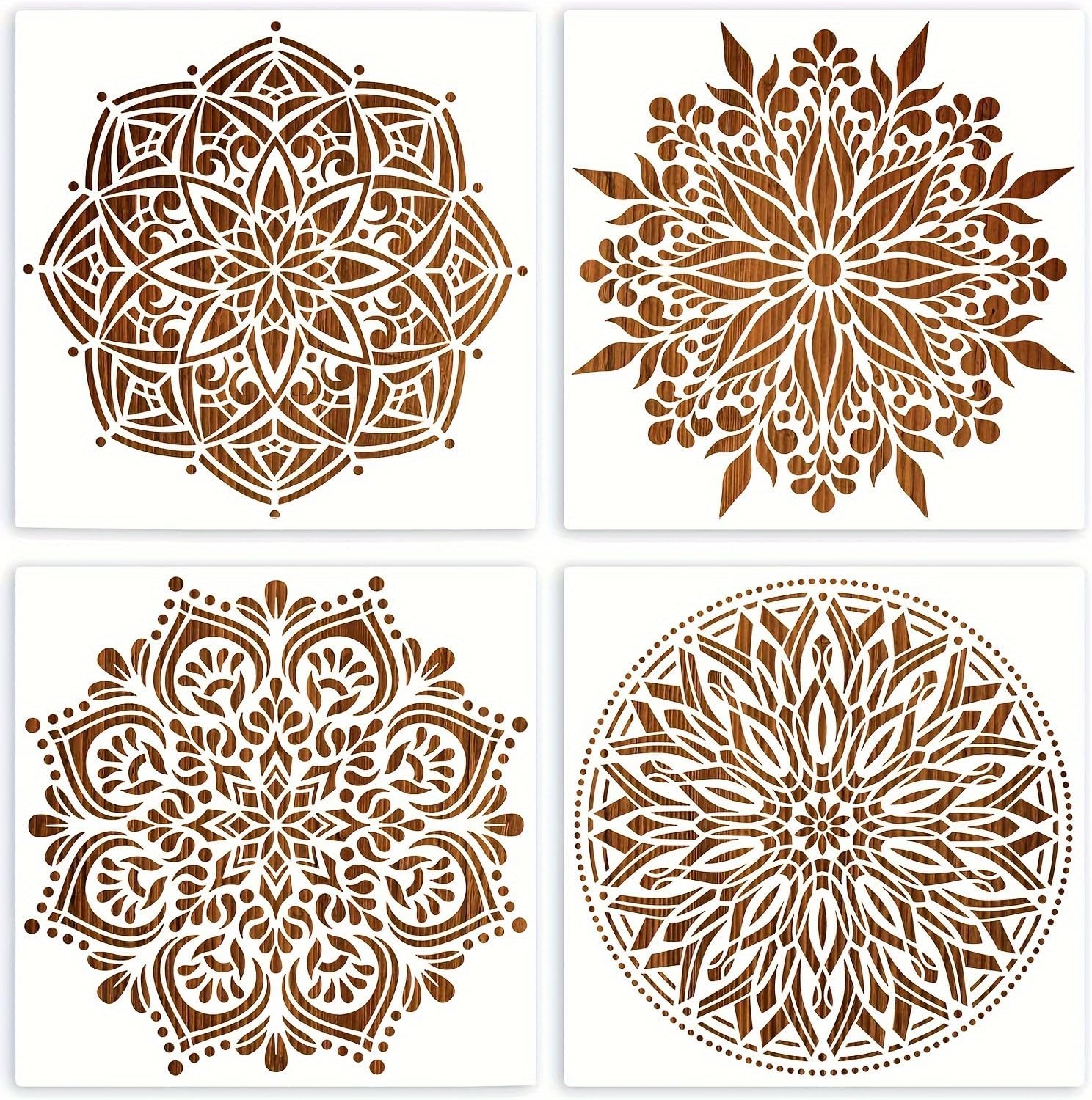 4Pack Reusable Large Mandala Wall Painting Stencil Plastic Laser Cut Template for Home Wall, Floor, Furniture, Canvas Bag Painting Drawing