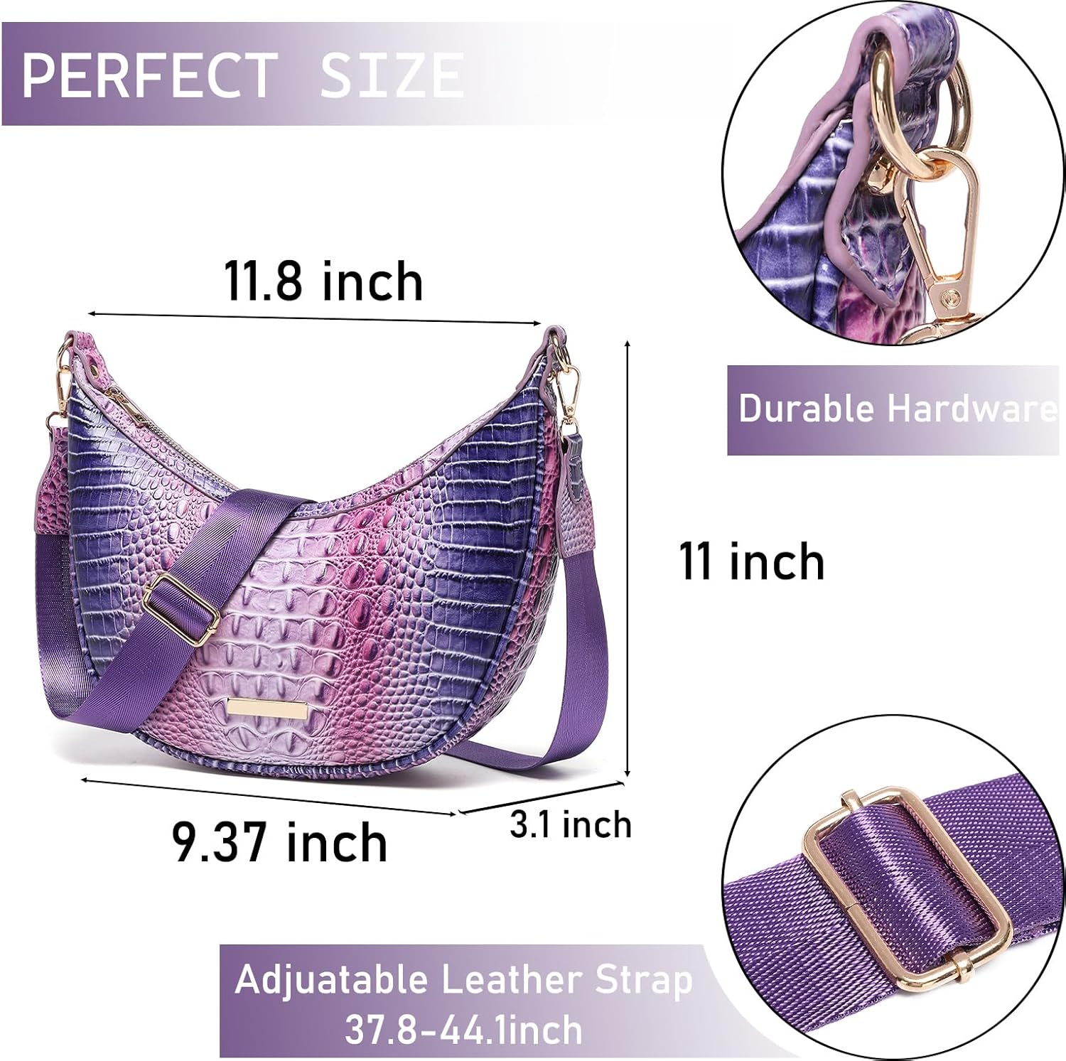 Crocodile Crossbody Hobo Bag for Women,Vintage Crescent Shoulder Purse in Vegan Leather, Soft Chic Handbag for Daily Outfits - Image 4