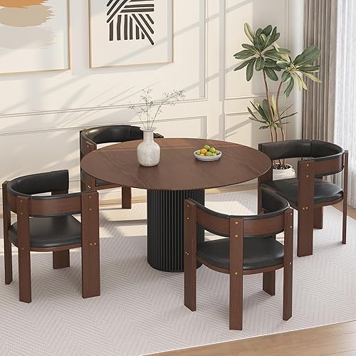 GarveeHome Sillas de comedor modernas de mediados de siglo, sillas de cocina tapizadas de piel sintética, juego de 4 con respaldo curvado y marco de