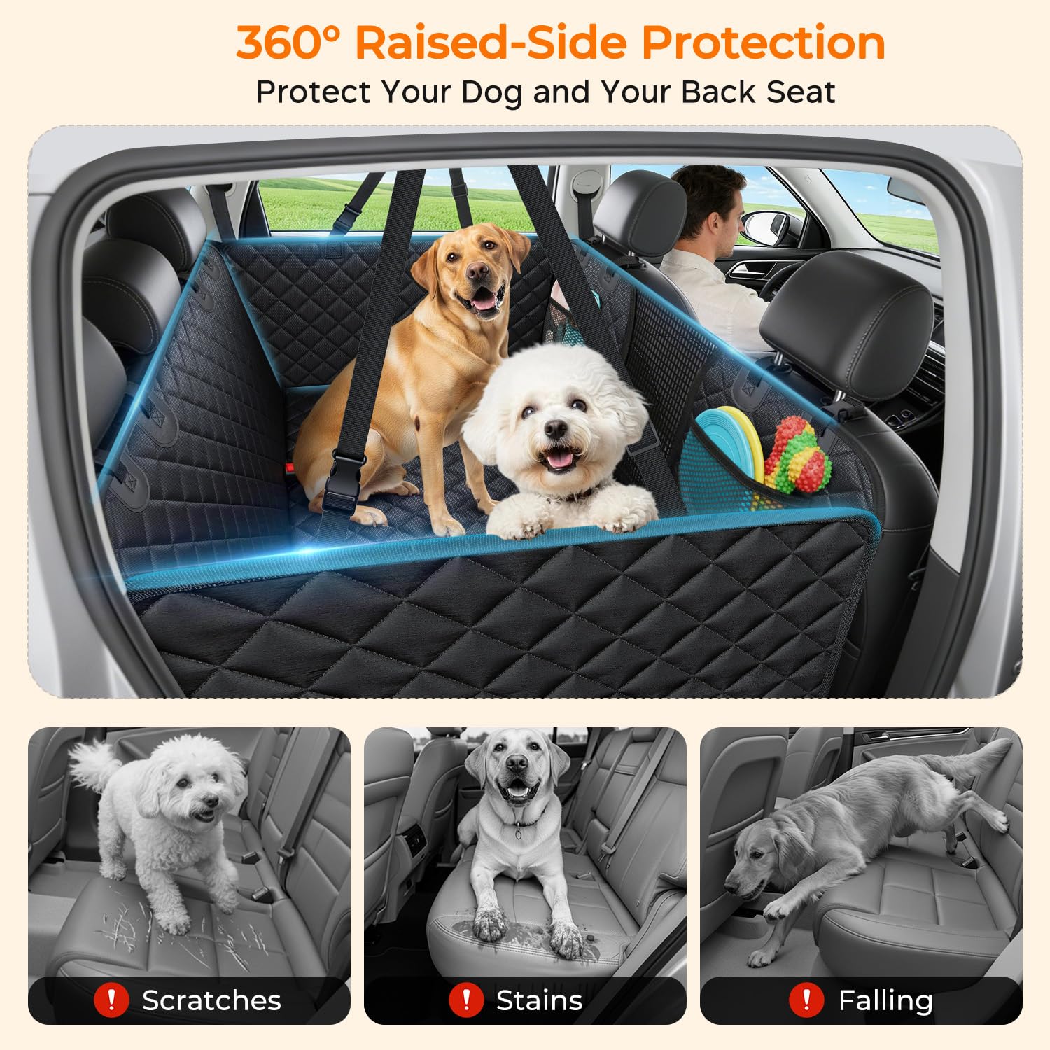URPOWER 2026 Housse de siège arrière améliorée pour chiens - Grande housse de siège de voiture pour chien avec fond dur peut contenir 249 kg, hamac pour chien imperméable avec lit pour animaux de