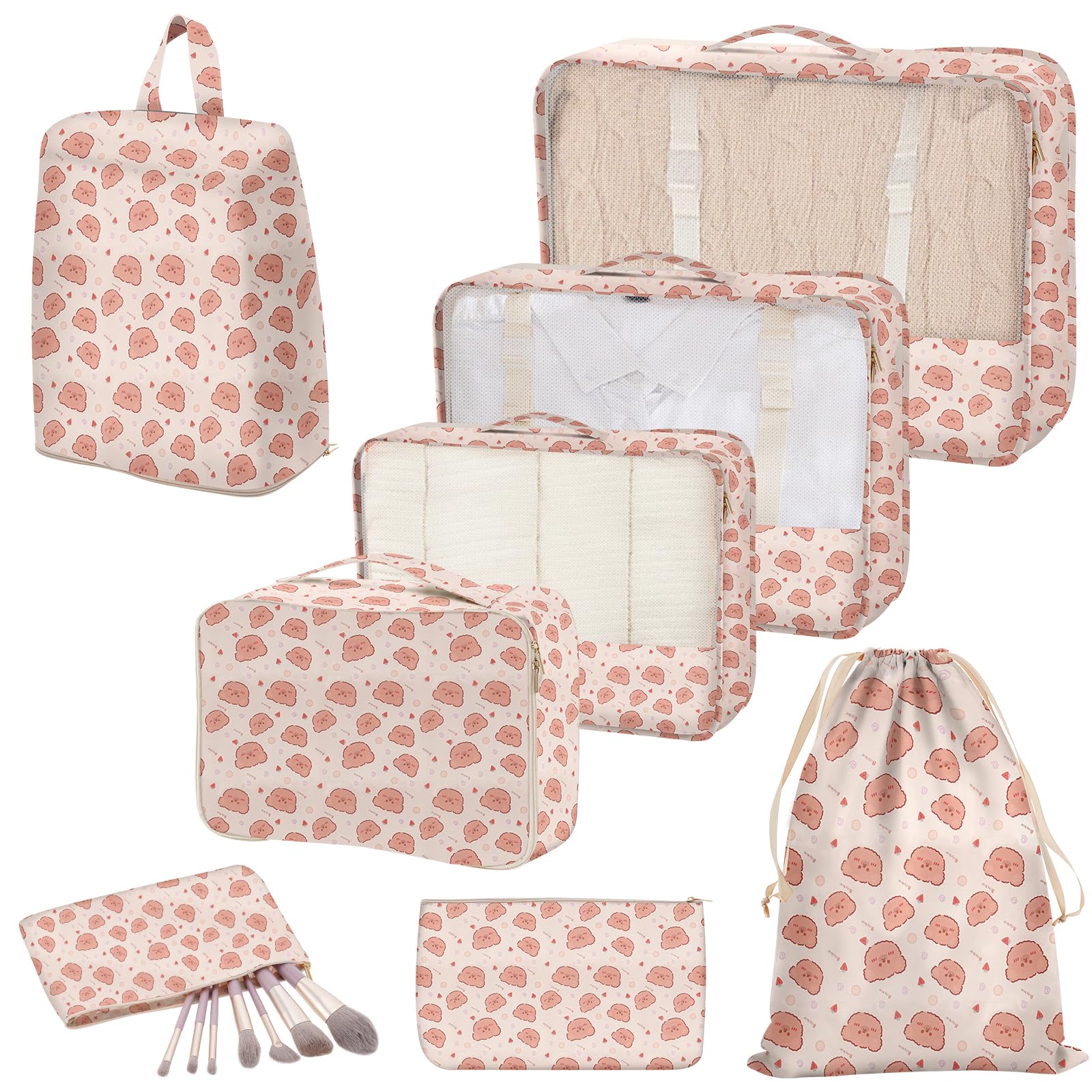 Achort Organizer Valigia Kit Viaggio 7 Pezzi Organizer Viaggio Accessori Viaggio, Organizer Valigia Set Viaggio Borse per Biancheria Intima Calzature Vestiti Tessuto Impermeabile (Orso-7 Pack)