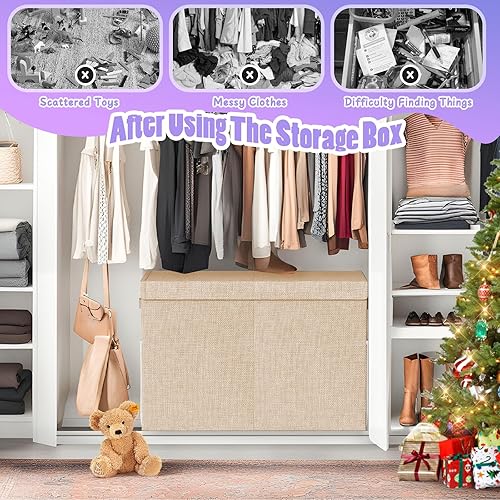 Miniatura 4 de Caja grande de almacenamiento de juguetes con divisor de tapa, organizador de juguetes plegable resistente para niños, cajas de almacenamiento para