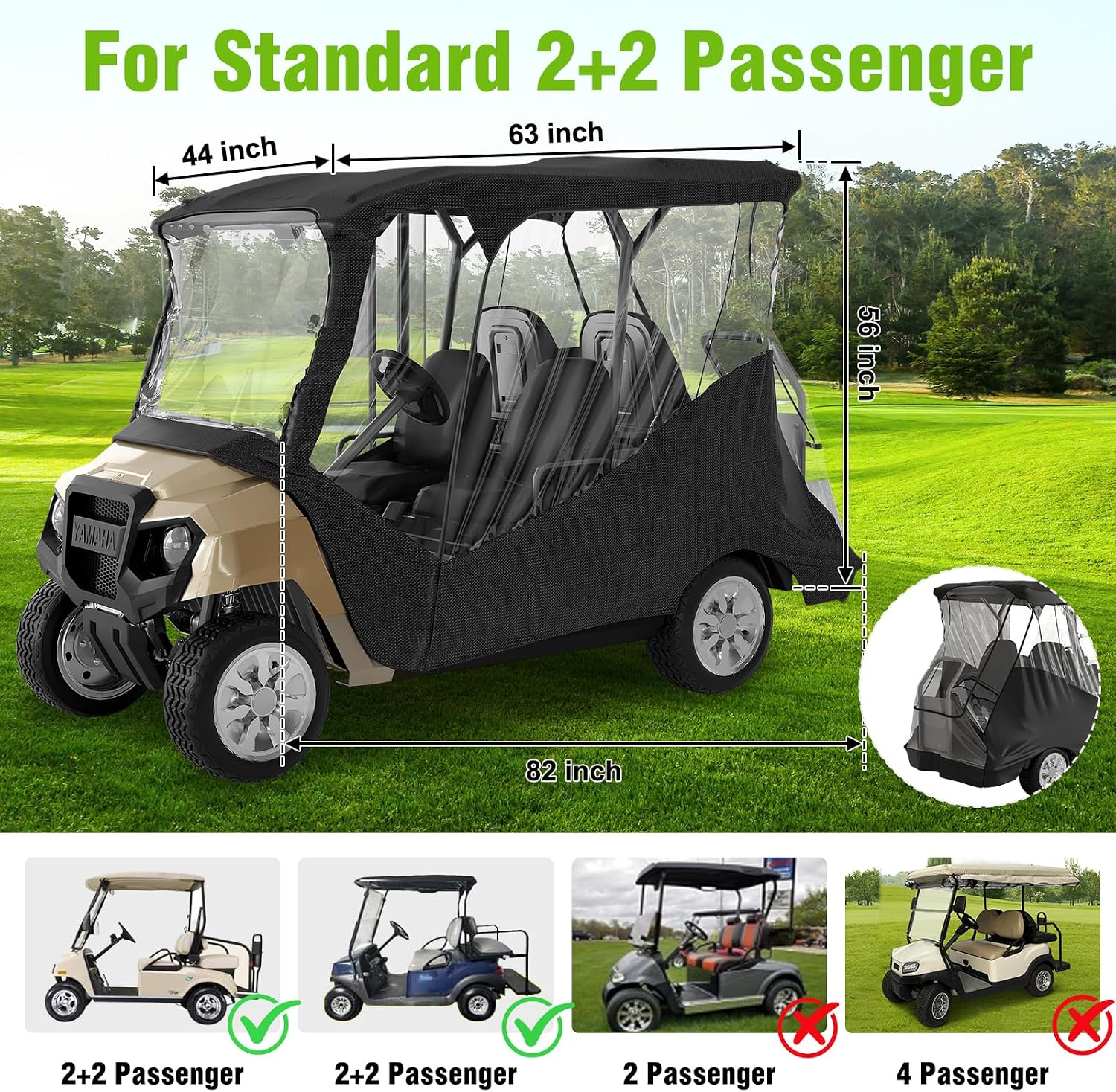 Golf Cart Enclosure for Club Car DS Precedent | 4-Passenger Waterproof Cover with Extended Roof & Roll-Up Windshield