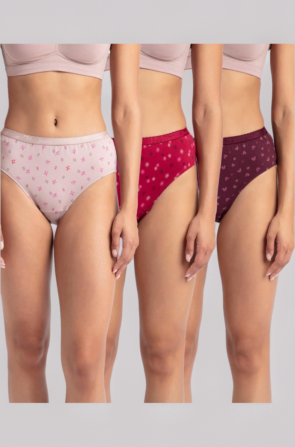 1523 Women's High Coverage Super Combed Cotton Mid Waist Hipster with Ultrasoft Exposed Waistband and StayFresh Treatment (Pack of 3_Colors & Prints May Vary)