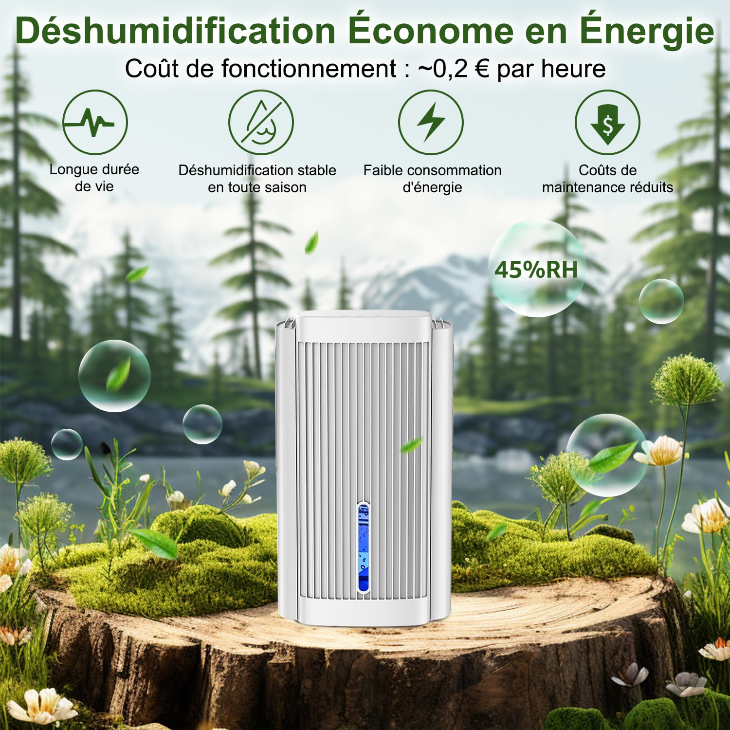 Déshumidificateur d'Air 2,5 L Ultra Silencieux (<28 dB), Déshumidificateur Électrique avec Mode Sommeil, Arrêt Automatique, Lumière LED, pour Chambre, Salle de Bain, Bureau et Maison