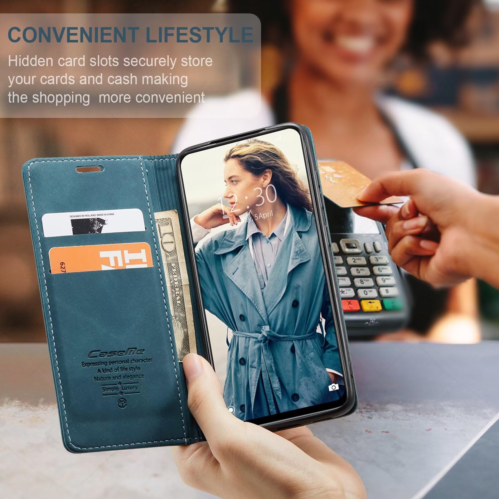 Ganbary Custodia A Libro In Pelle PU Con Supporto Per Google Pixel 7A - Viola, Porta Carte E Funzione Stand - 3