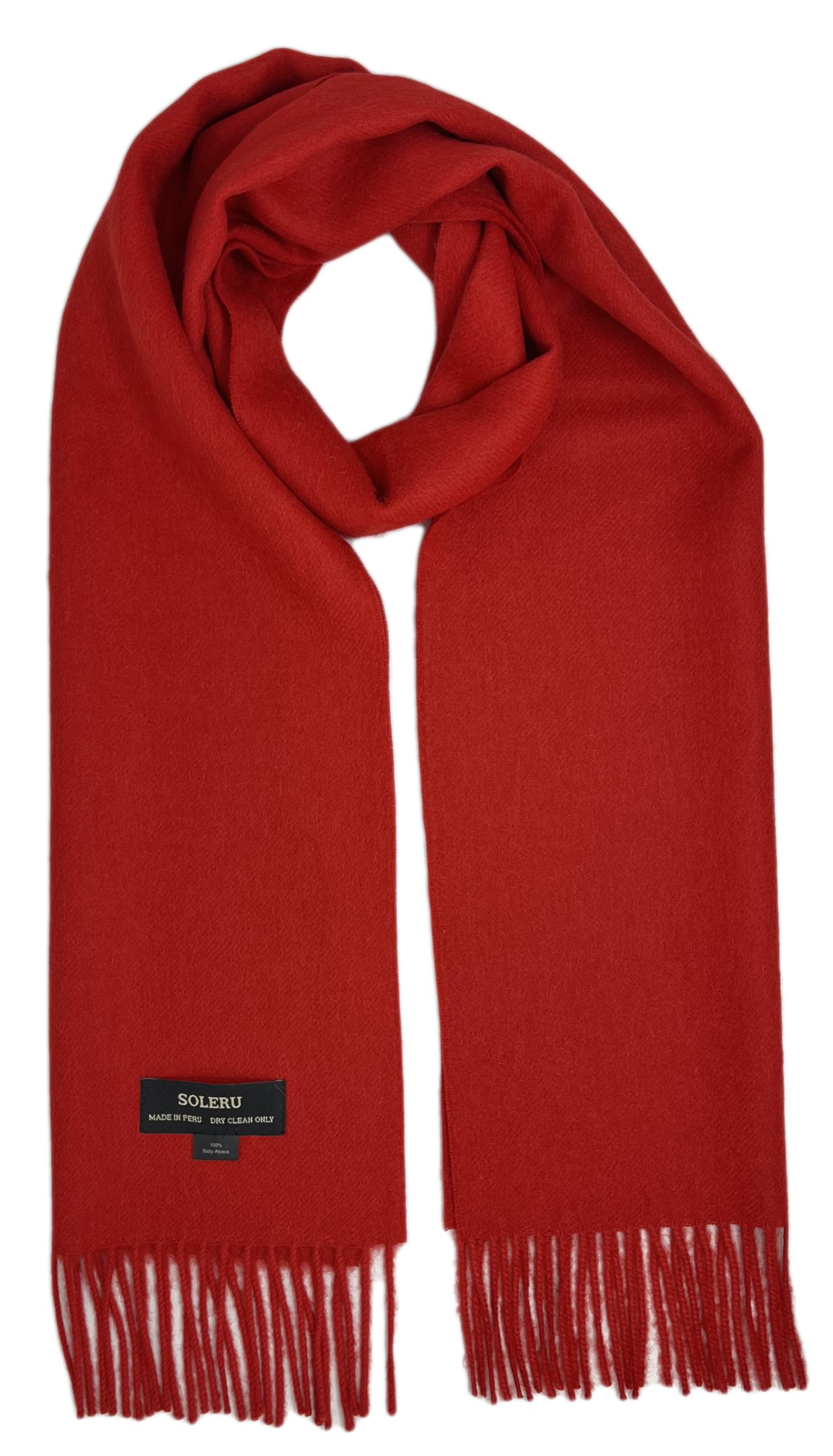 SOLERU 100% Baby Alpaca Wool Scarf for Men & Women - Imported from Peru (Red)
