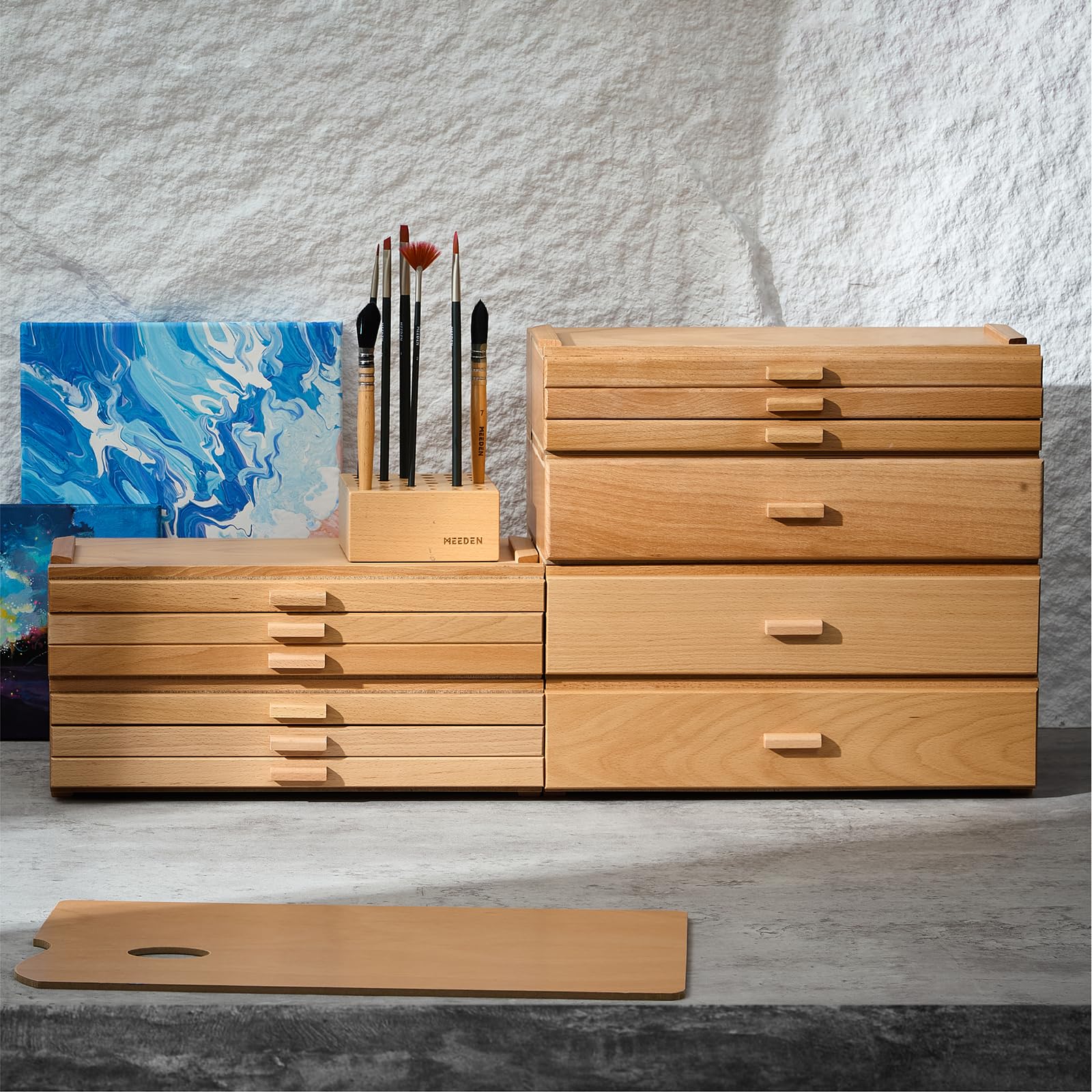 MEEDEN Boîte de rangement pour fournitures d'artiste : À 1 niveau, boîte à outils en bois massif de hêtre avec séparateurs amovibles – Rangement d'outils en tiroir pour fournitures de peinture