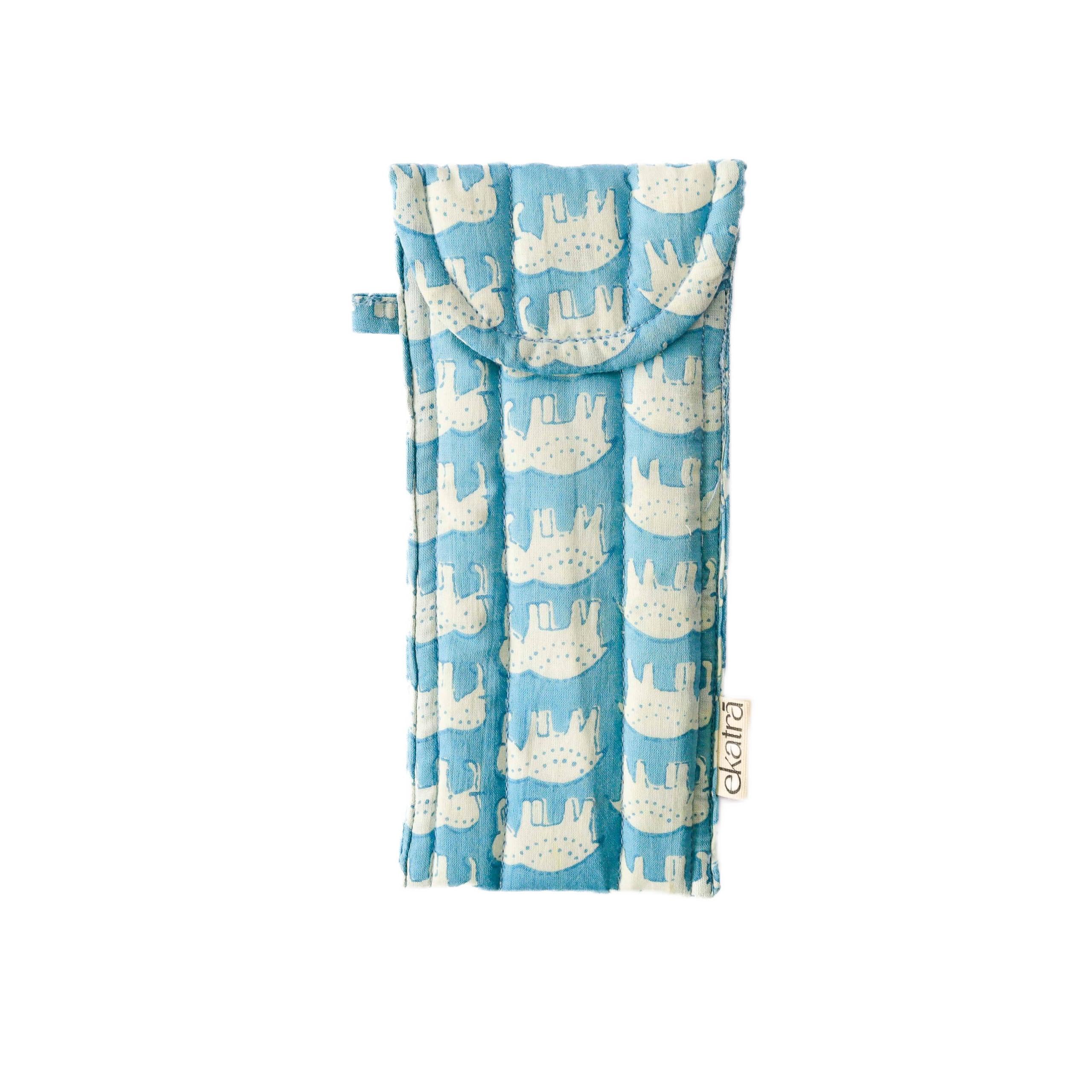 Cotton Glass Case | Handmade Puffy 7x2.7 Inch Eyewear Holder | Soft Cotton Fabric with Secure Metal Button Lock | Sustainable, Compact & Travel-Friendly