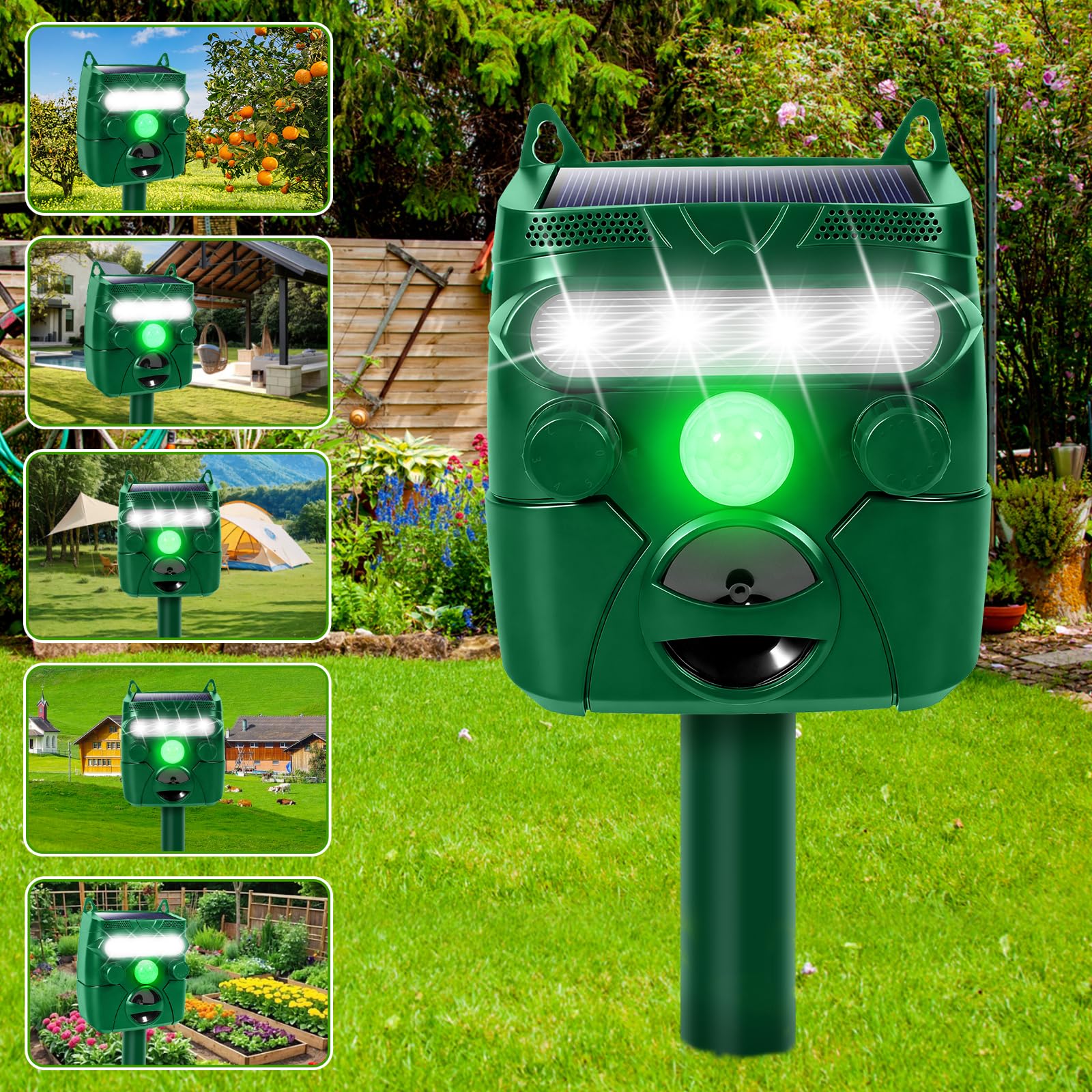 Repellente per Gatti, Ultrasuoni per Gatti, Ricarica Solare e USB, Dissuasore per Piccioni, IP54 Impermeabile, può Cacciare Piccioni Uccelli Cani gatti Topi Volpi