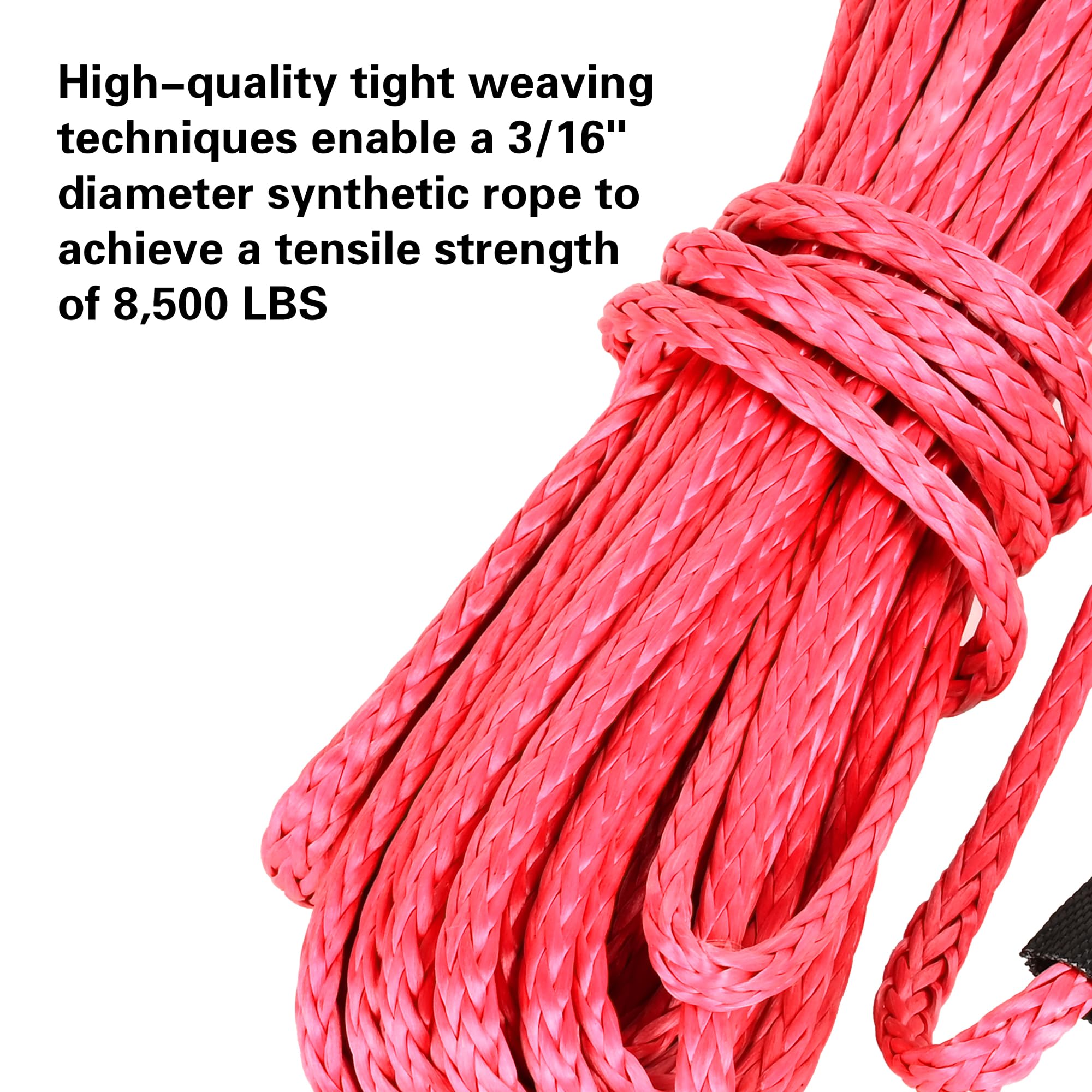 Cuerda de cabrestante sintética de 3/16 pulgadas x 50 pies, resistencia a la tracción de 8 libras, con funda protectora, correa de seguridad para ATV, UTV y vehículos todoterreno (rojo)