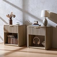 Vista 8 de Fluted Nightstand Set of 2, Bedside Table with Faux Marble-Top, Engineered Wood Side Table with Drawer Open Shelf, Curved Corners, Modern Night