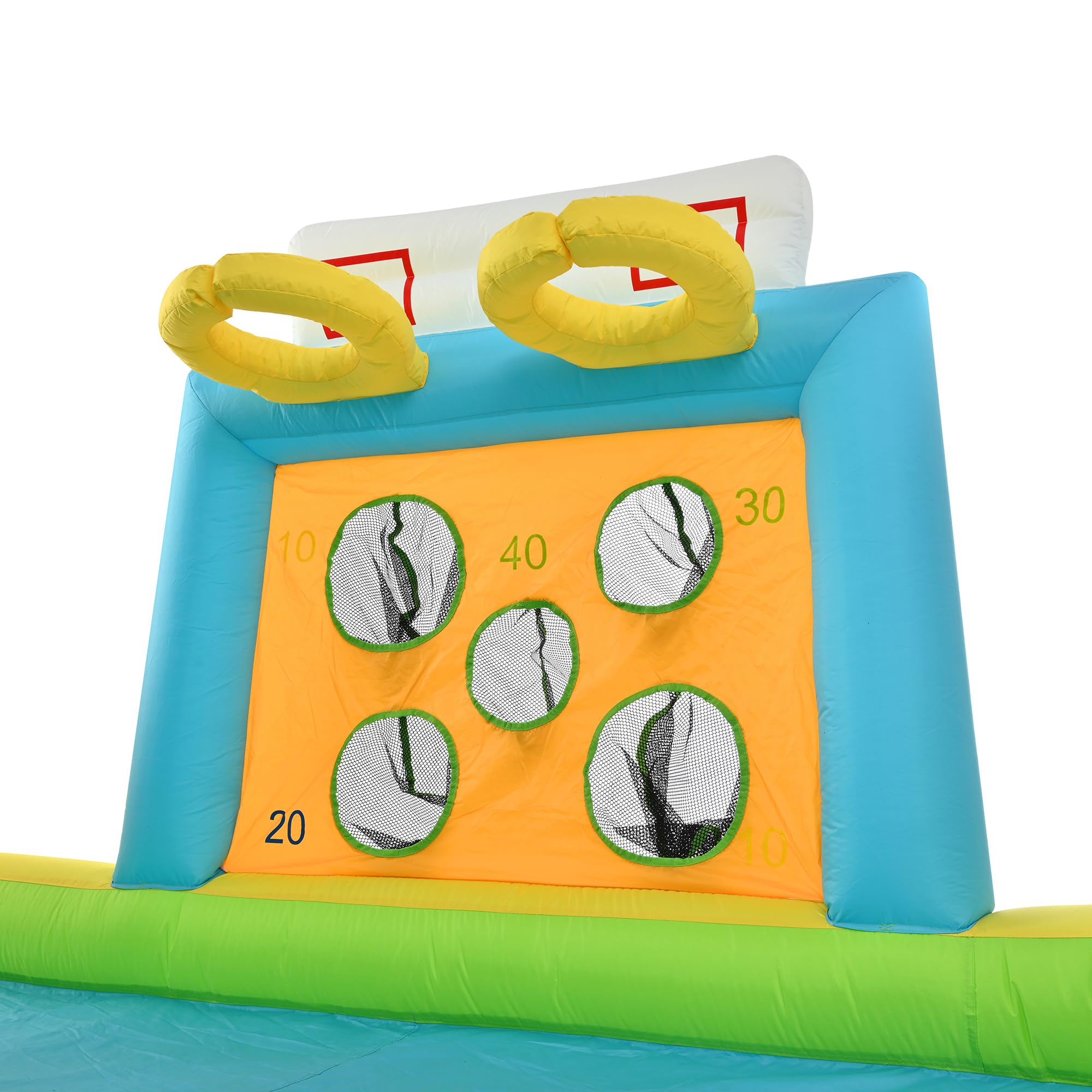 Gecheer Kinder Hüpfburg Aufblasbar 360x320x200cm mit Rutsche Wasserpool Basketballkorb Outdoor Spielzeug für Kinder von 3-10 Jahren Garten Party Strand Camping Geburtstag Sommer Wasserspaß