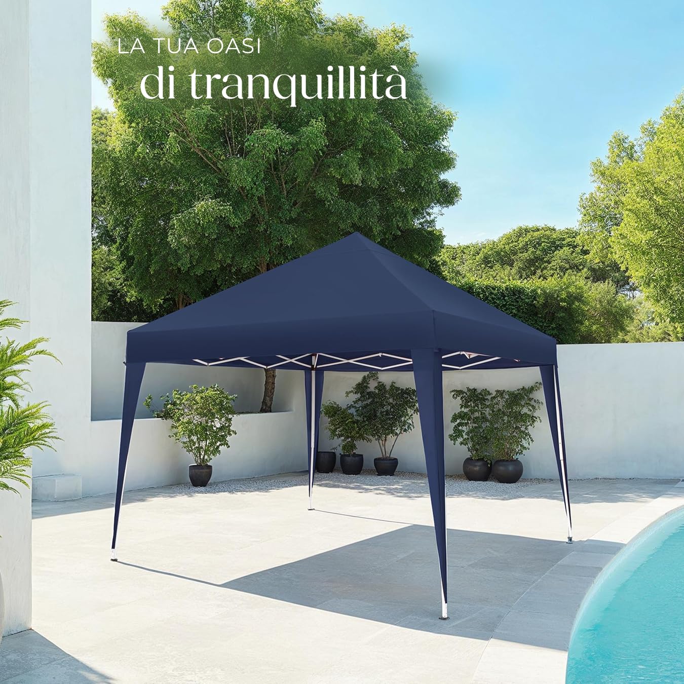 Tectake Gazebo da Giardino Regolabile 300x300x255 cm Blu - Padiglione Esterno Resistente con Telaio in Acciaio, Idrorepellente, UV