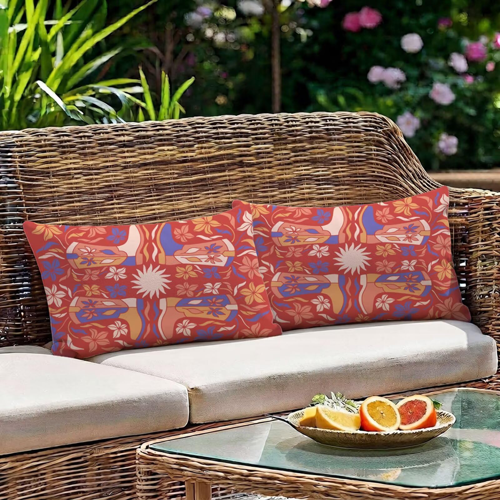 Poduszka outdoorowa retro kwiat poszewka na poduszkę 60 x 80 cm poduszka