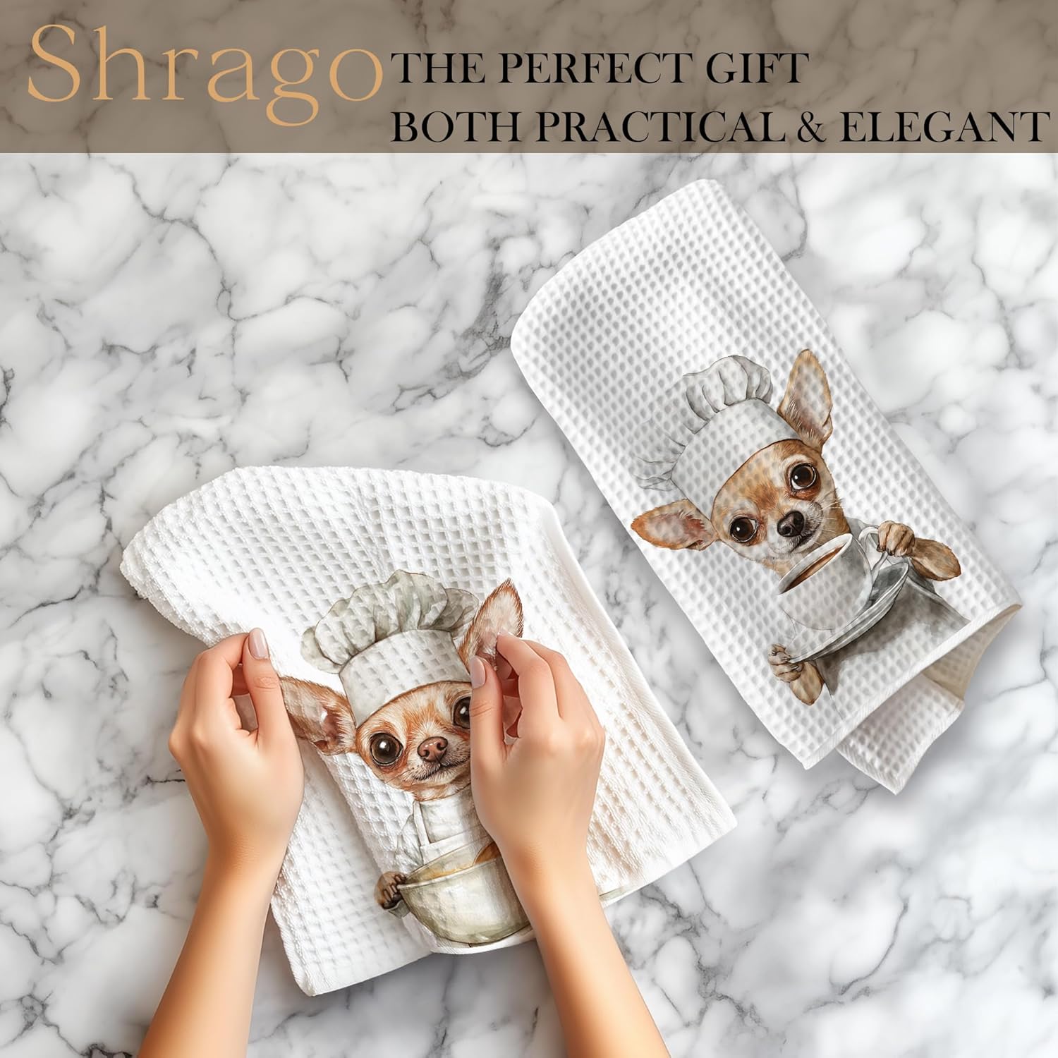 Funny Chef Chihuahua Kitchen Towels, Chihuahua Gifts for Women Dish Tea Towels for Kitchen, Gifts for Chefs Coffee Lovers Decorative Hand Towel, 16x24 Inch Set of 2 - Image 6