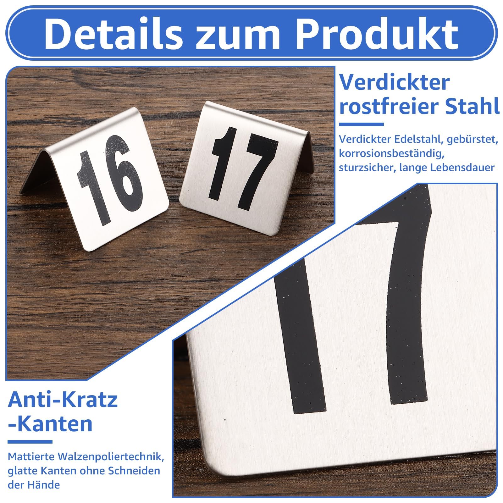 20 numeri da tavolo in acciaio inox 1-20, numeri da tavolo su entrambi i lati, numeri da tavolo 5 x 5 x 4,6 cm, in acciaio inox, per ristoranti, ricevimenti, banchetti, bar, bar