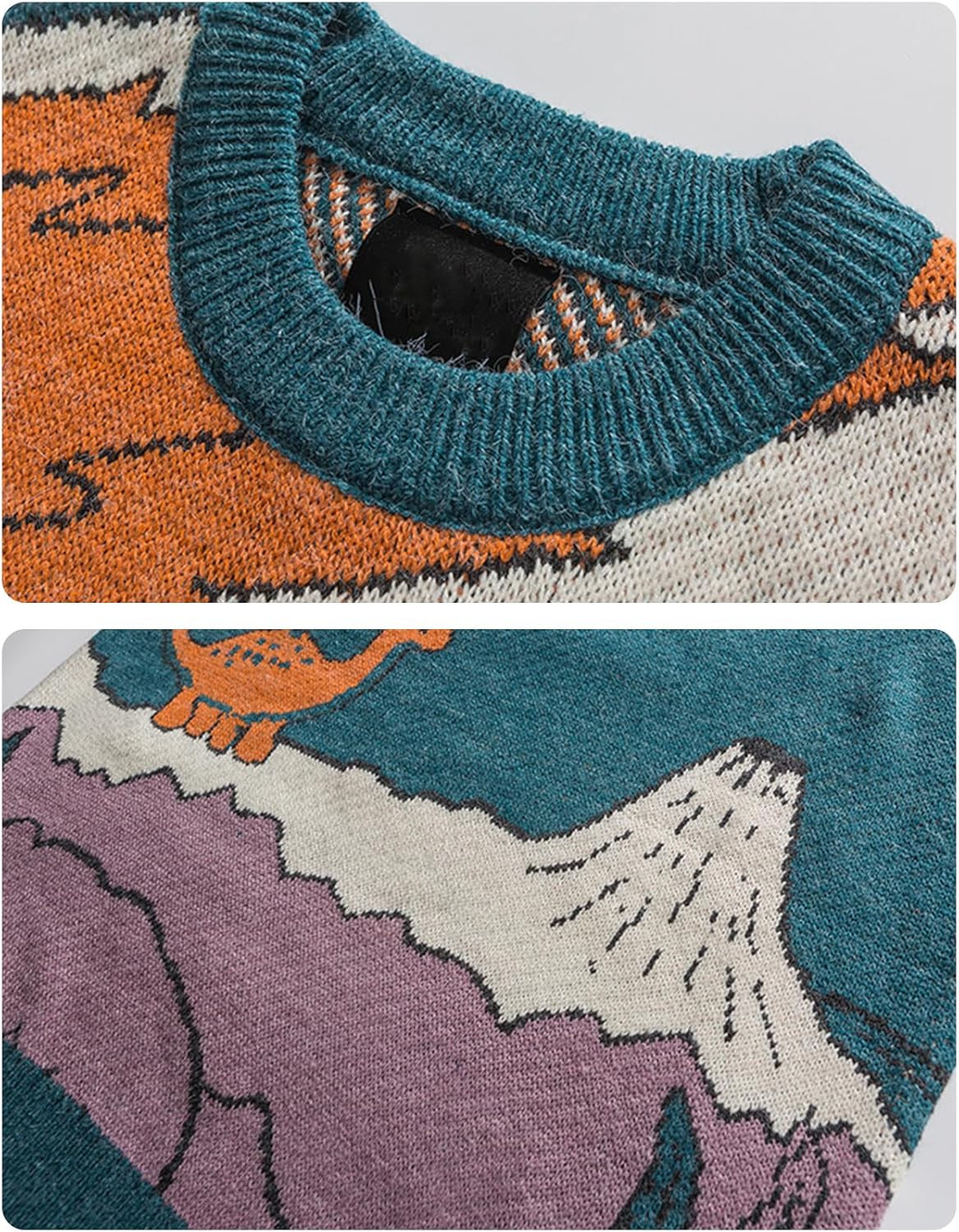 Arssm Mens Oversized Dinosaur Knit Pullover Sweater Fashion Cartoon Unisex Sweater Long Sleeve Crewneck Vintage Tops - Image 5