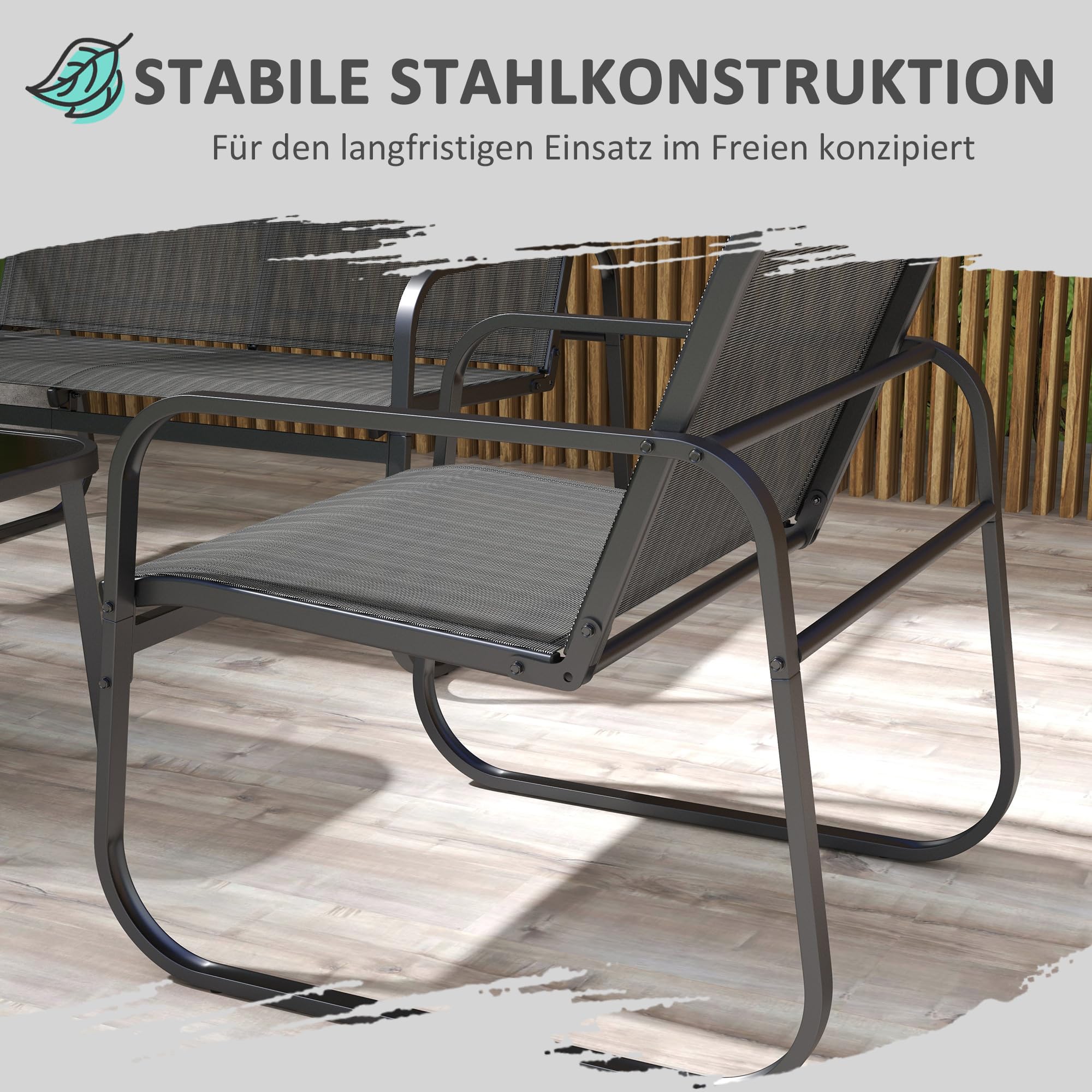 Outsunny Gartenmöbel-Set 4-TLG., Gartengarnitur mit 1 Zweisitzer, 2 Stühlen, 1 Couchtisch, Sitzgarnitur, Balkonmöbel-Set für Terrasse, Mesh, Schwarz