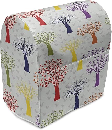 Ambesonne Nature - Funda para batidora, impresión repetida de gorriones asentados coloridos dibujos animados árboles de pájaros, funda organizadora