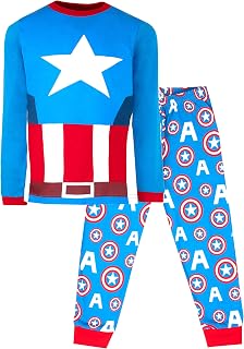 Pyjama Set for Boys age 3-10 | Long Sleeve Captain America PJs | 100% Cotton Superhero Dress Up Costume | Official Merchandise | Gift for Boys