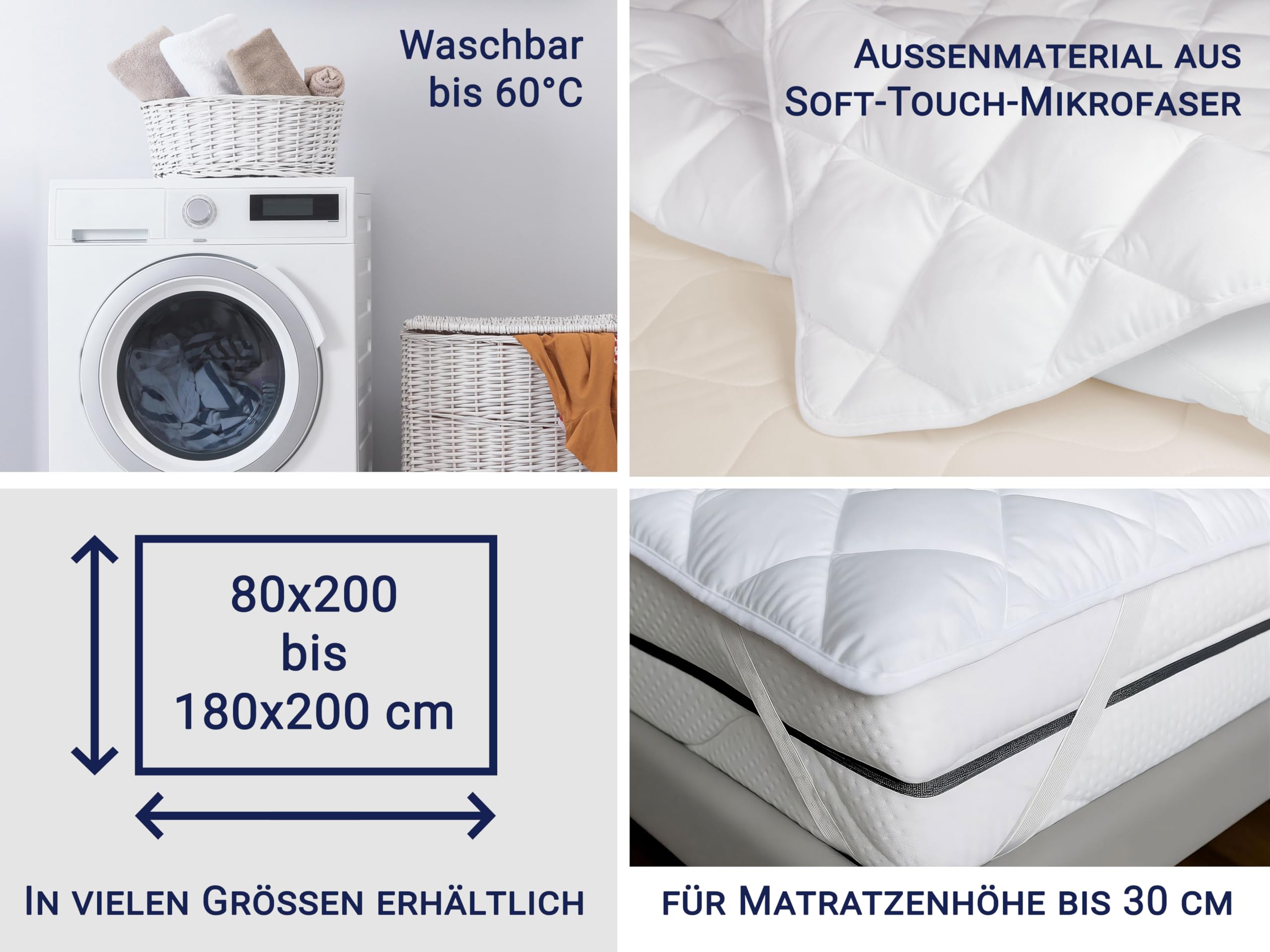 ZOLLNER Matratzenschoner in 160x200 cm - Topper mit praktischen Eckgummis - für Allergiker geeignet – Polyester - waschbar bis 60°C - Hotelqualität