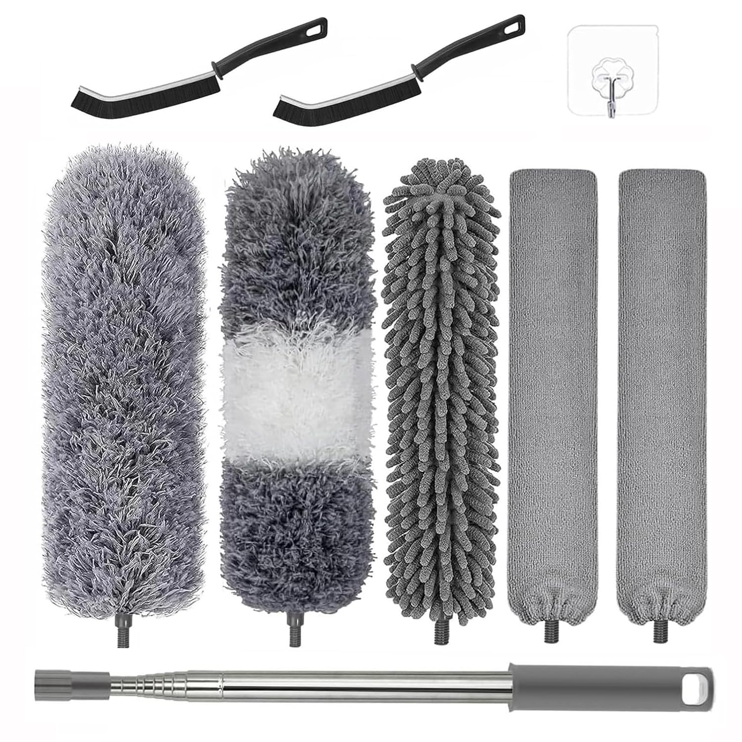 Dusters for Cleaning - 8Pcs Feather Duster Extendable Pole Up to 100'', Microfibre Feather Duster Bendable Washable Long Duster for Cleaning Ceiling Chandelier High Ceiling Furniture