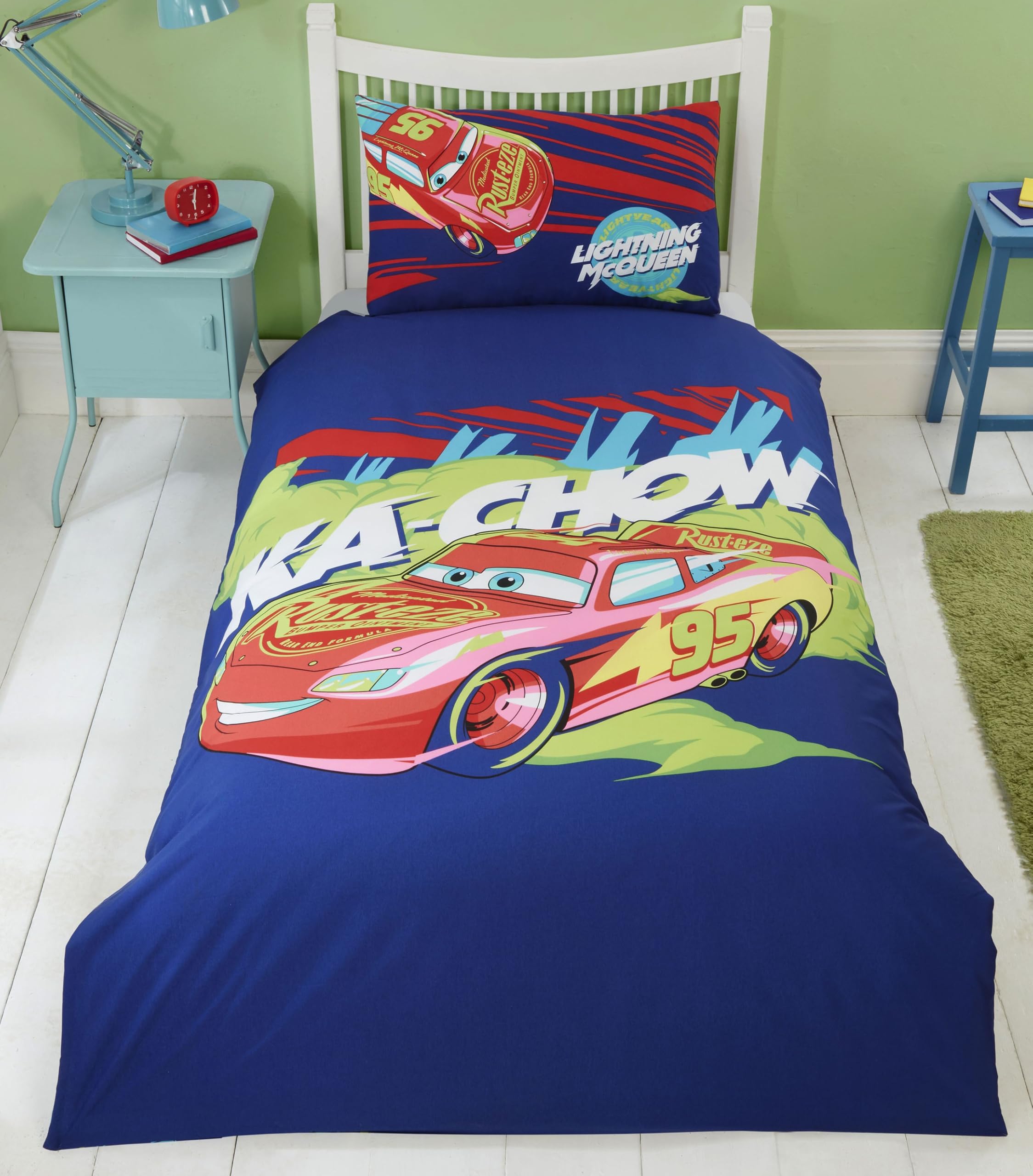 Disney Cars Lightning McQueen Single Duvet Cover Set – Reversible Kids Bedding – Official Pixar Cars Bed Set for Boys – Cotton Rich (52% Cotton, 48% Polyester) – 137 x 200cm with Pillowcase