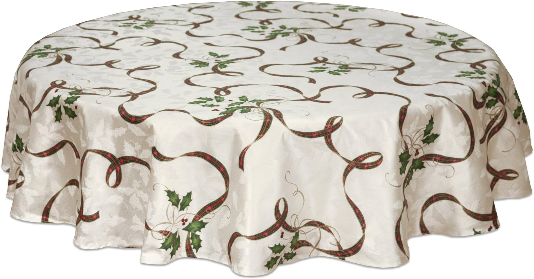 Lenox 7276070RNDMLT Holiday Nouveau Ribbon 70-Inch Round Tablecloth, White