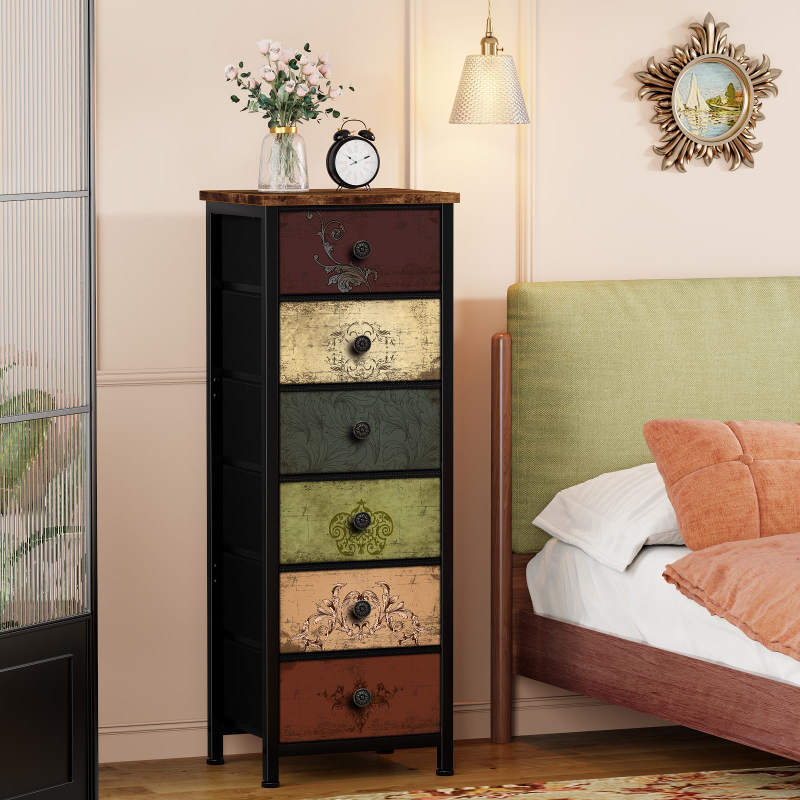 6-Schubladen Kommode, Vintage Aufbewahrungsschrank 40x30x116,6 cm