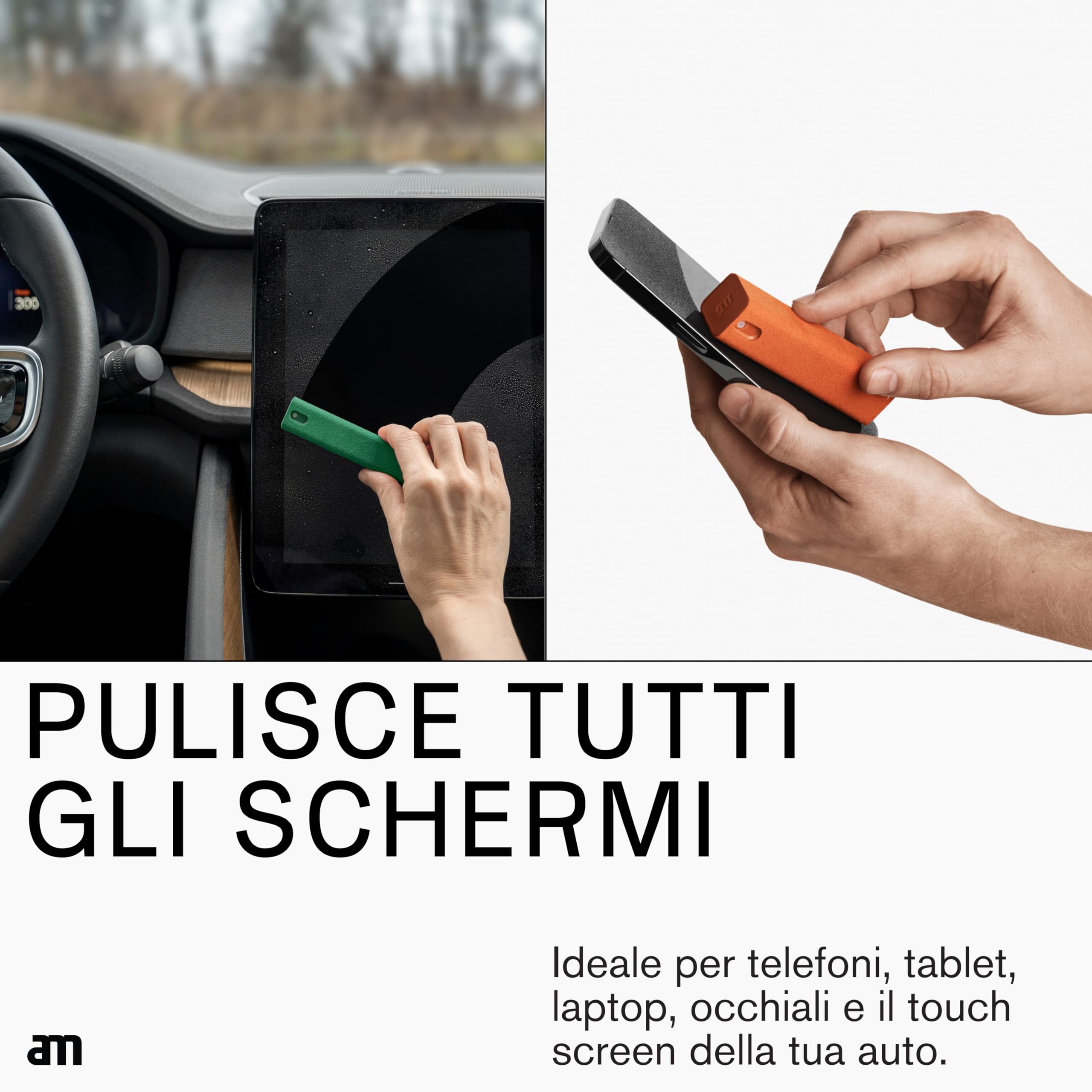 am Spray Pulizia Schermo 2 in 1 con Panno in Microfibra Integrato per Smartphone, Tablet, Laptop, Monitor PC, Smart TV e Display Auto, Ricaricabile (Grigio Chiaro, 1 Pack)