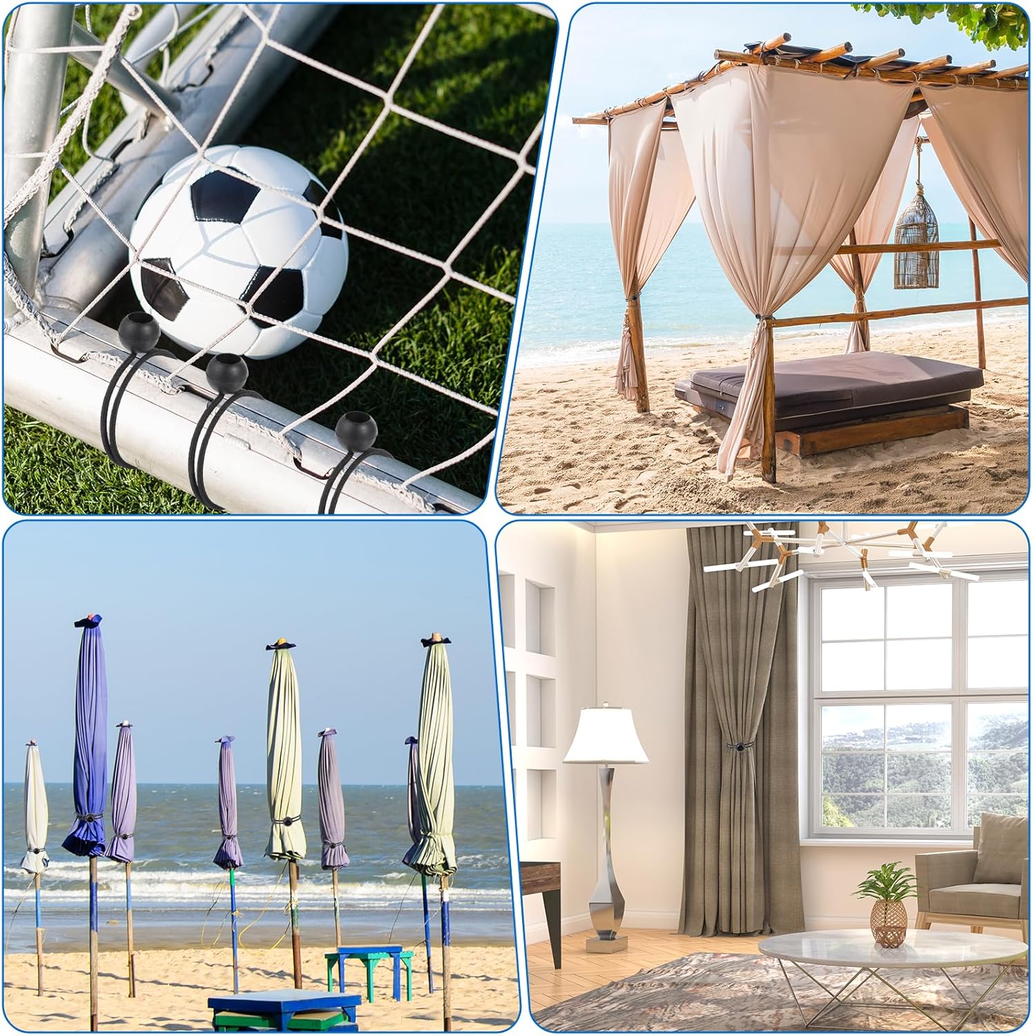 8 Inch Tarp Bungee Balls Ties,100 PCS Ball Bungee Cords Heavy Duty Canopy Tie Downs for Camping, Shelter,Cargo,Projector Screen,Tent Poles with UV Resistant (Black)