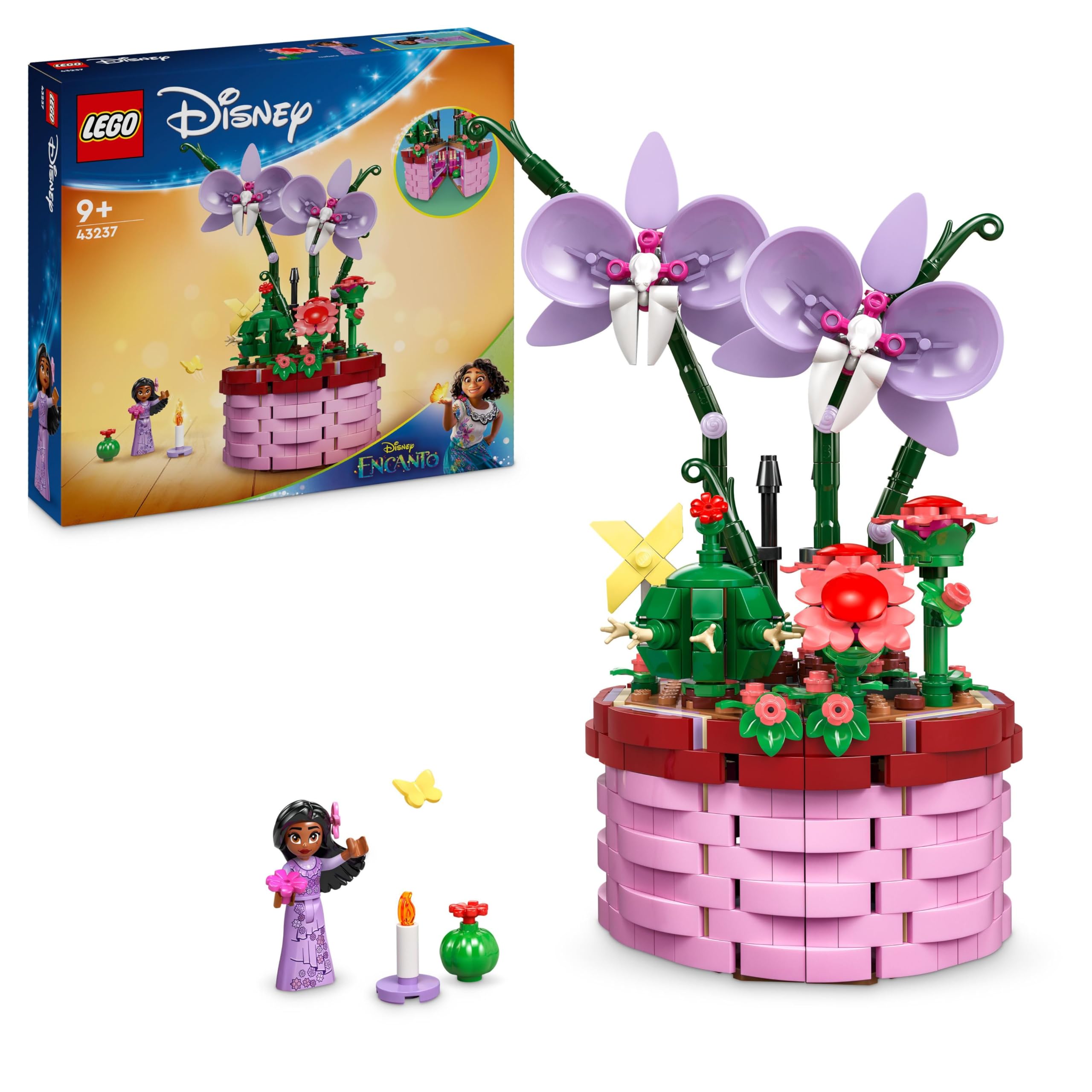 Disney Encanto Isabela’s Flowerpot, Buildable Orchid Flower Toy for 9 Plus Year Old Kids, Girls & Boys, with Film Character Mini-Doll Figure, and Cactus, Fun Birthday Gift 43237