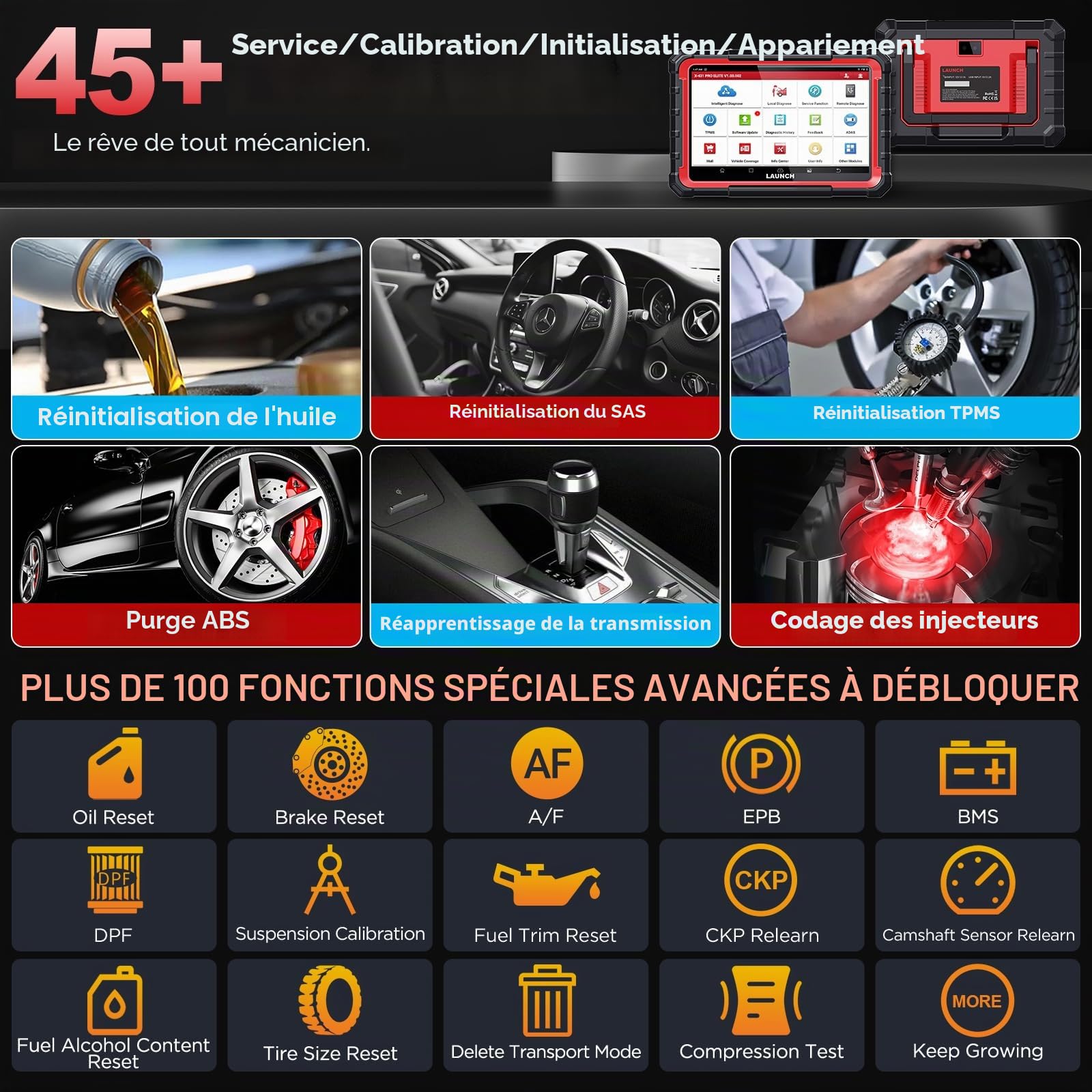 Launch X431 Pro Elite OBD2 Valise Diagnostic Auto Multimarque, Codage ECU