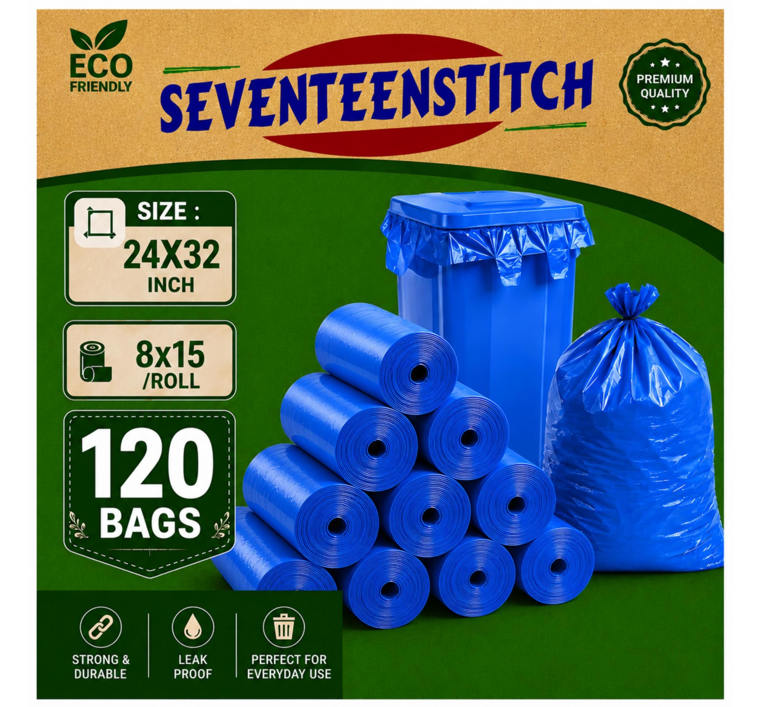 Large Trash Bags - 3 Rolls of 24x32 Blue Bags -11