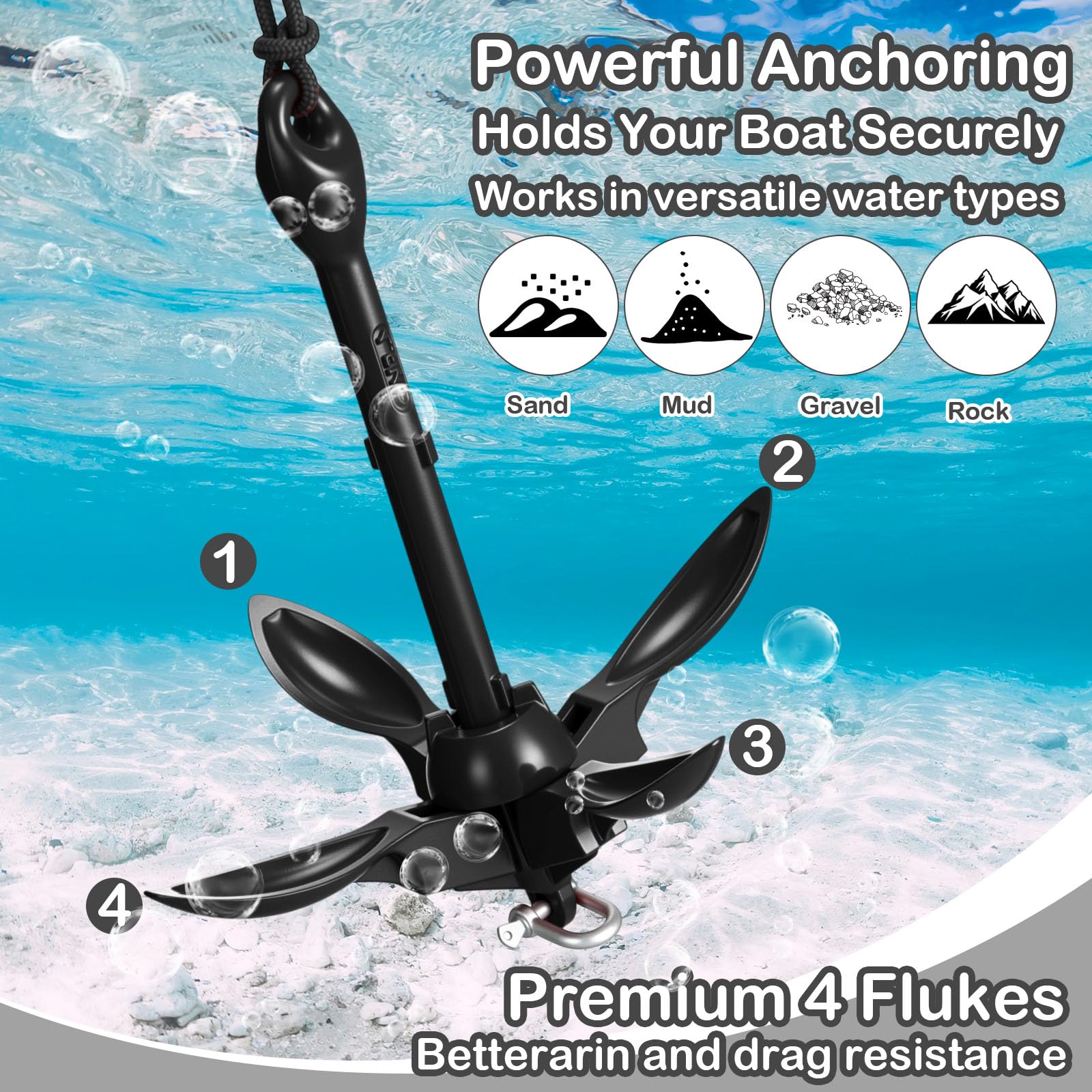MorningRo 1 Packung Marine Kajak Anker Kit 1,5 kg Faltbarer Grapnel Anker Kit Boot Anker Kajak Angeln Zubehör für kleine Boote Kajaks Kanu Paddle Boards