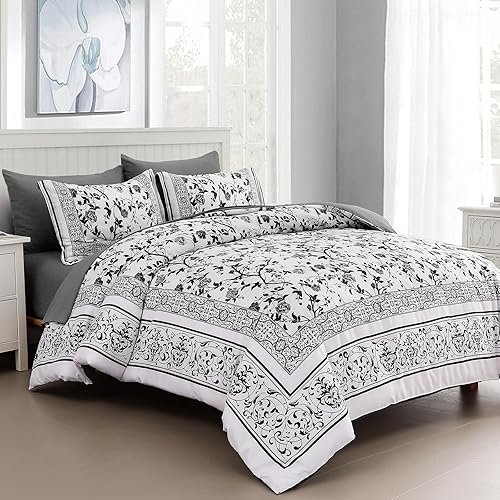 Miniatura 11 de Dobuyly Juego de edredón floral tamaño Queen, juego de 7 piezas en una bolsa tamaño Queen, edredón verde salvia con flores en ropa de cama botánica